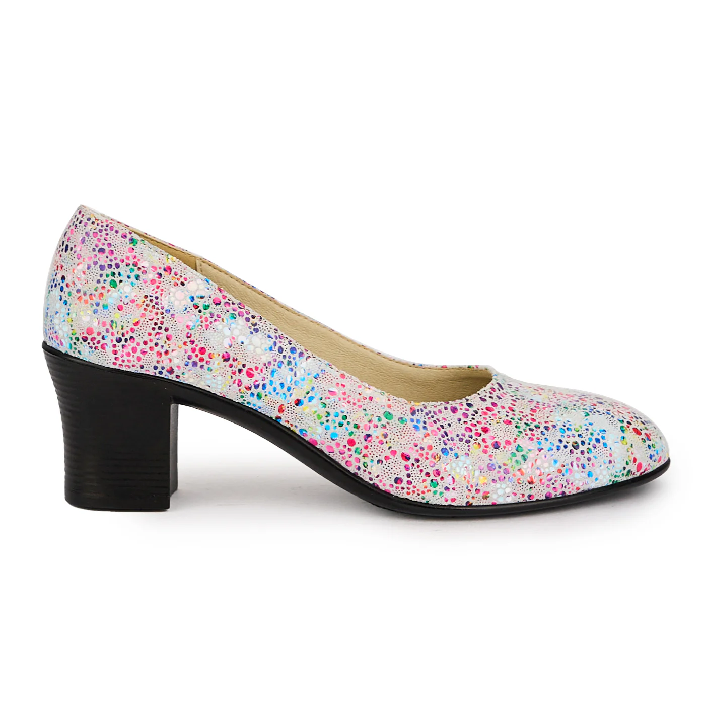 Pantofi dama din piele naturala multicolor cu toc gros 6 cm 16039