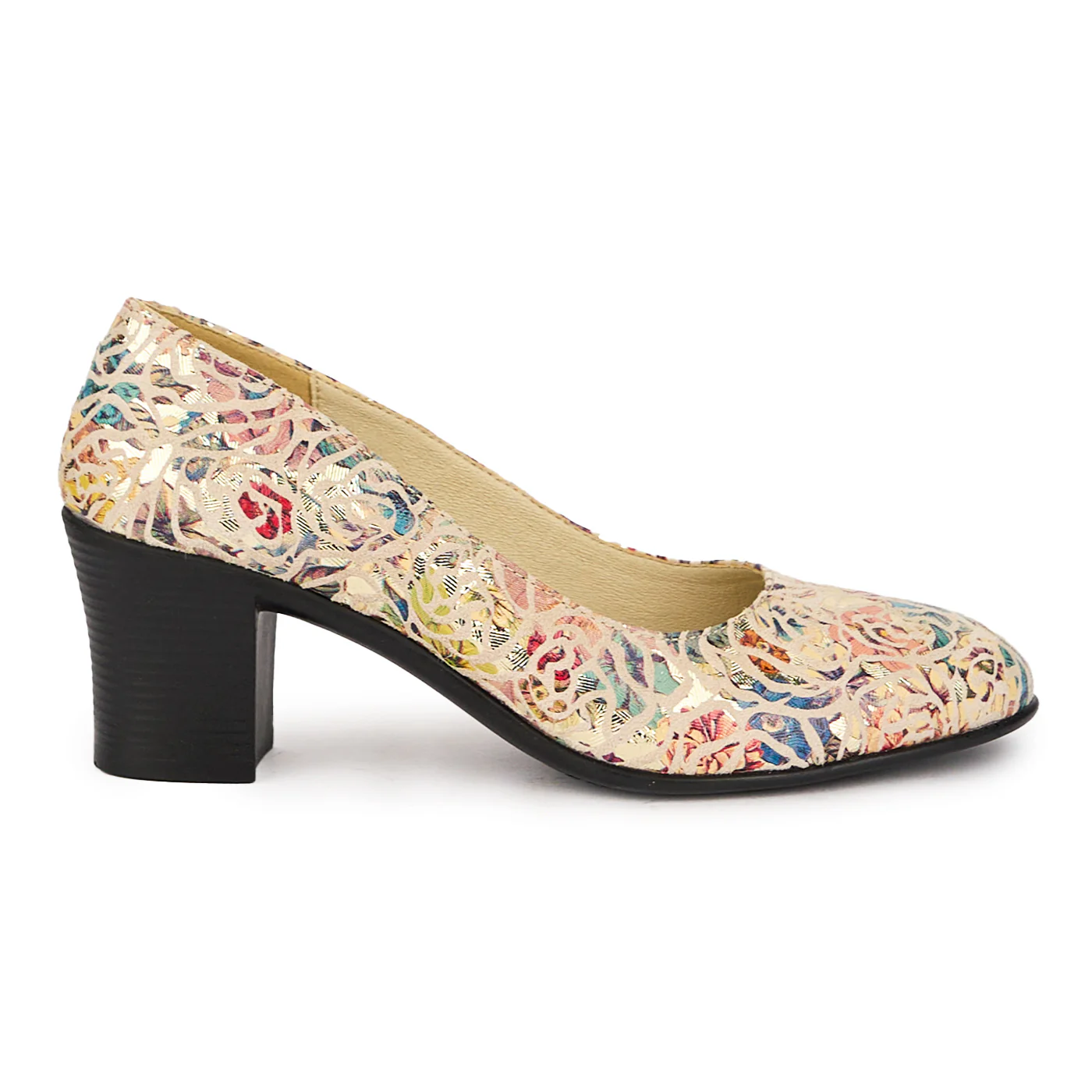 Pantofi dama din piele naturala multicolor cu toc gros 6 cm 16048