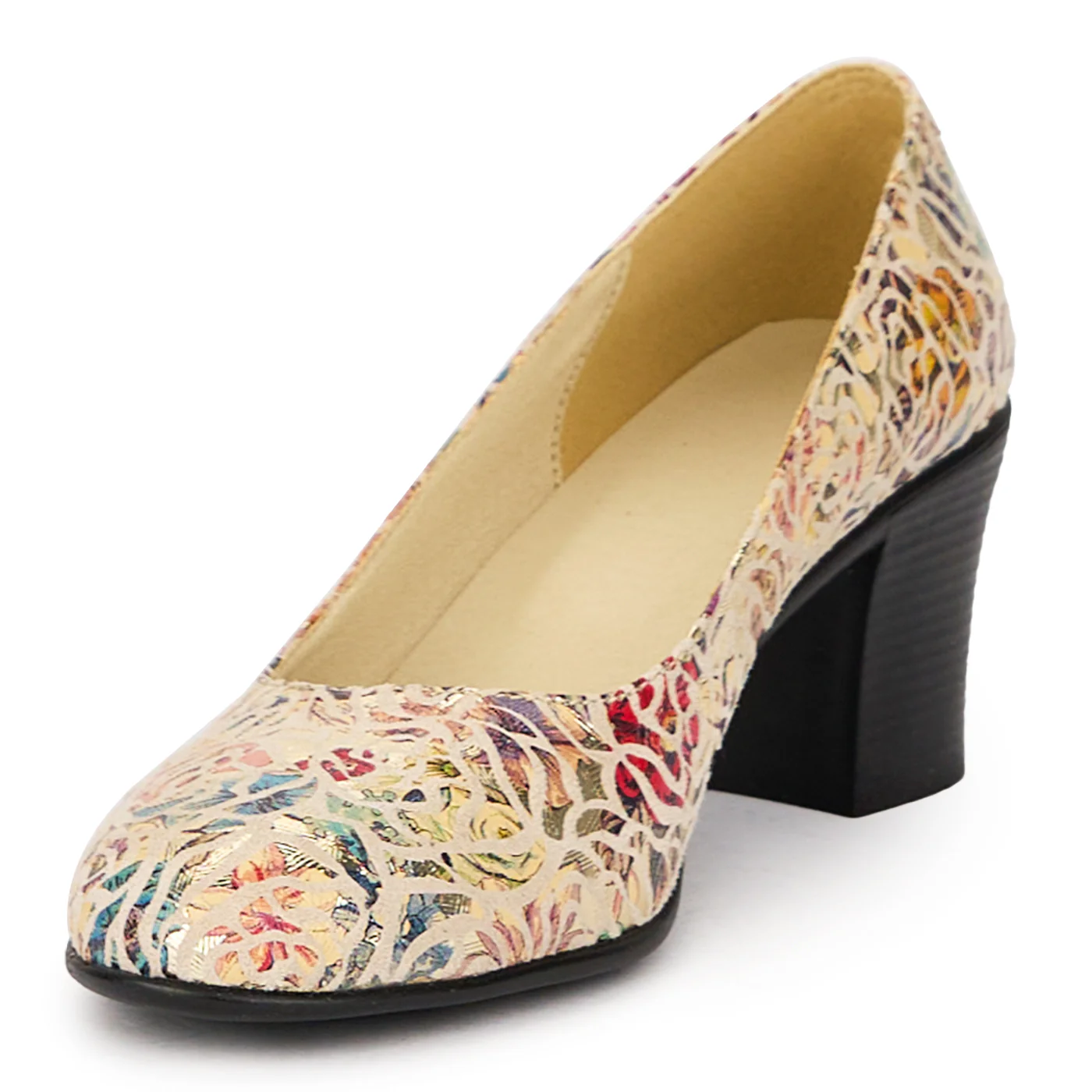 Pantofi dama din piele naturala multicolor cu toc gros 6 cm 16048 - Image 3