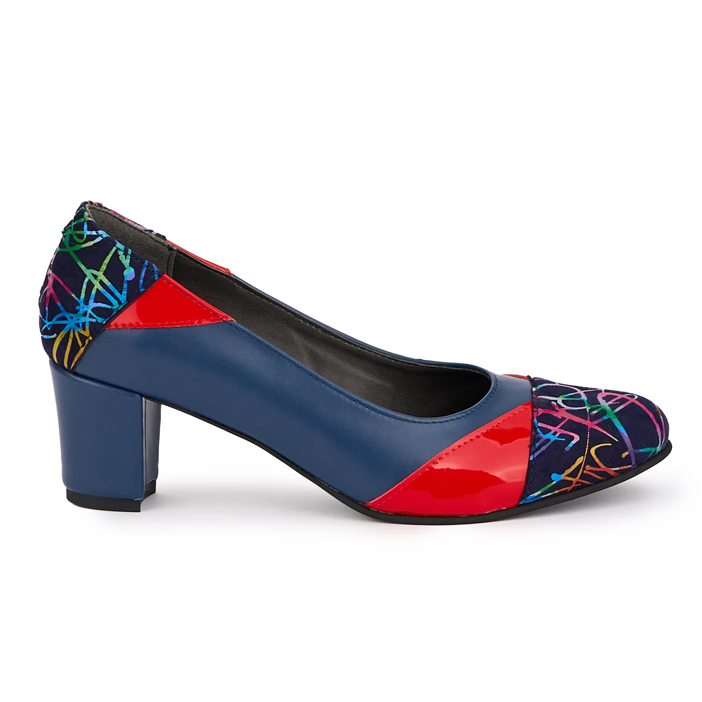 Pantofi dama din piele naturala multicolor cu toc gros 6 cm 16816