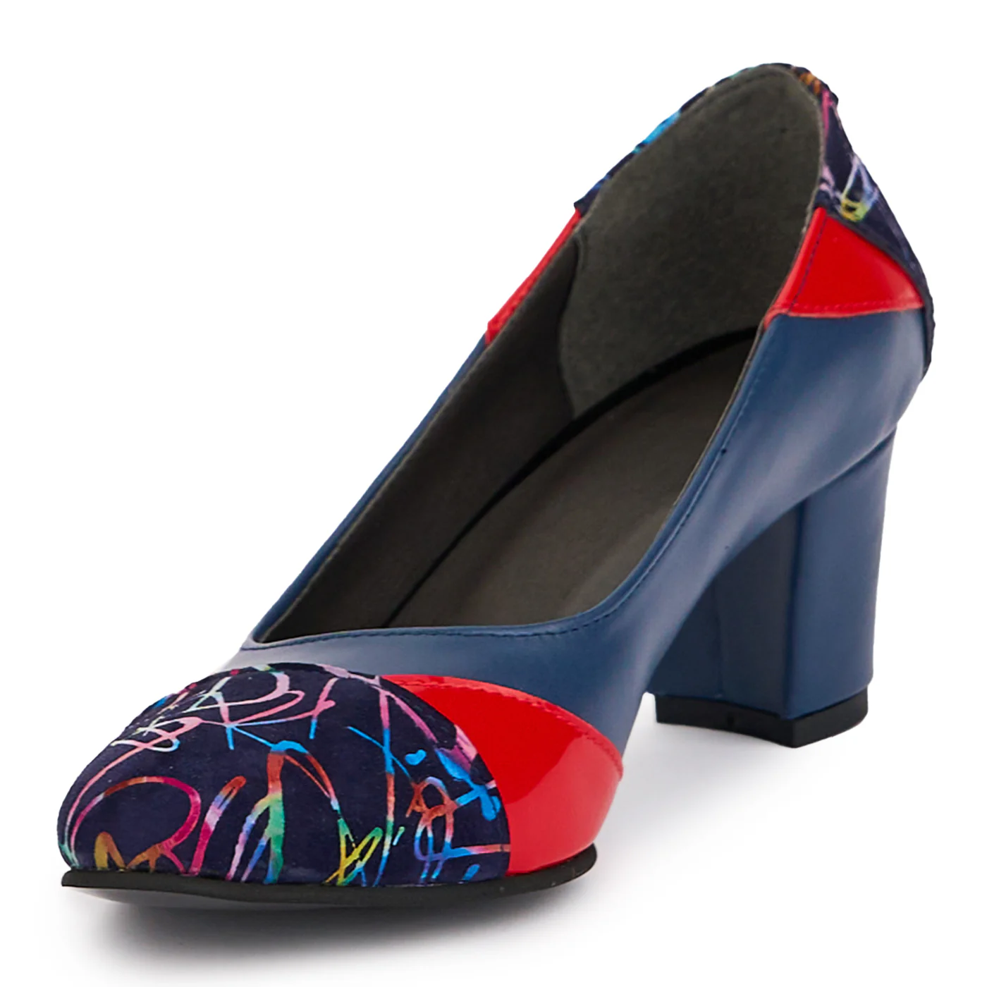Pantofi dama din piele naturala multicolor cu toc gros 6 cm 16816 - Image 3