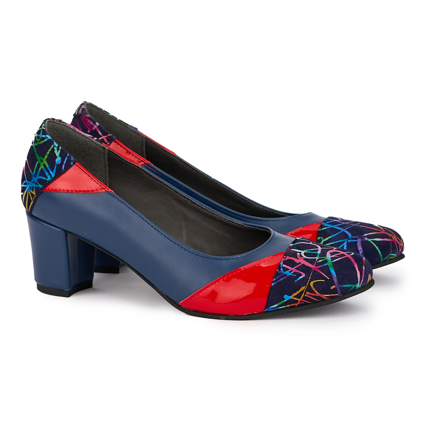 Pantofi dama din piele naturala multicolor cu toc gros 6 cm 16816 - Image 4
