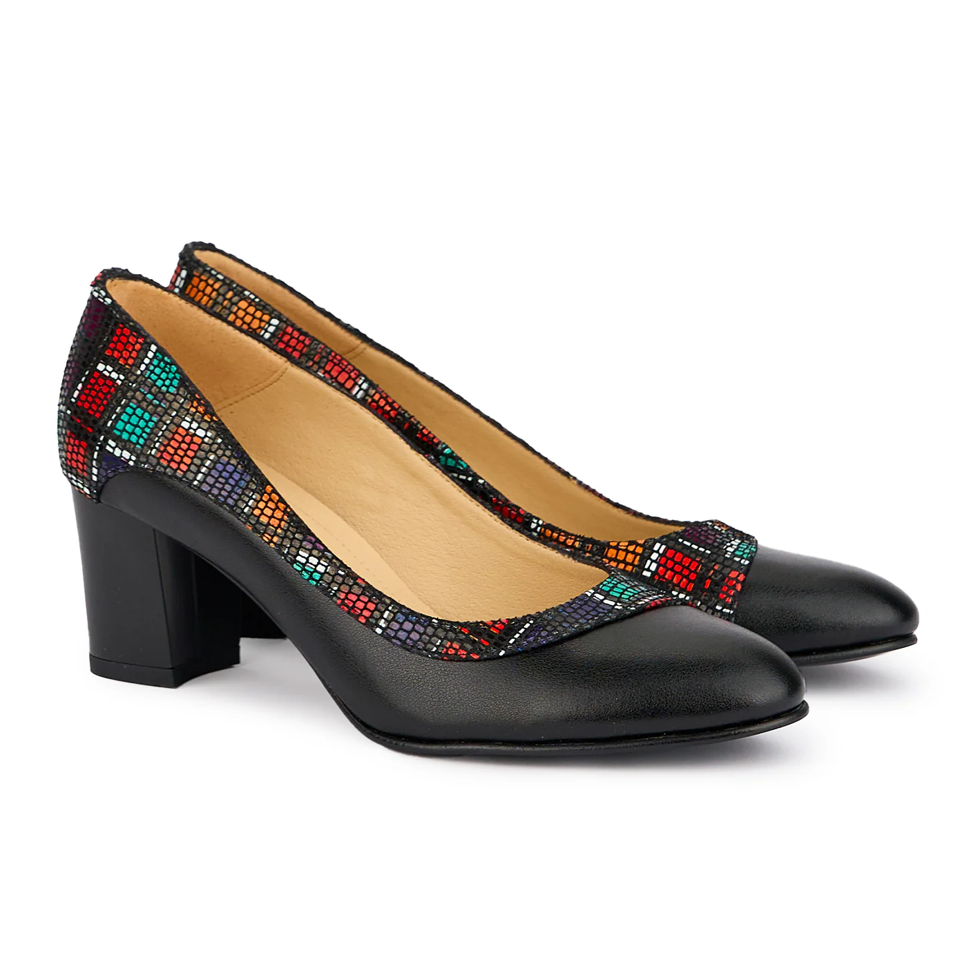 Pantofi dama din piele naturala multicolor cu toc gros 6 cm 16920 - Image 4
