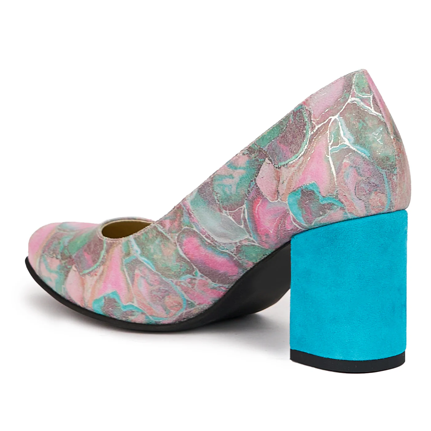 Pantofi dama din piele naturala multicolor cu toc gros 7.5 cm 14392 - Image 2