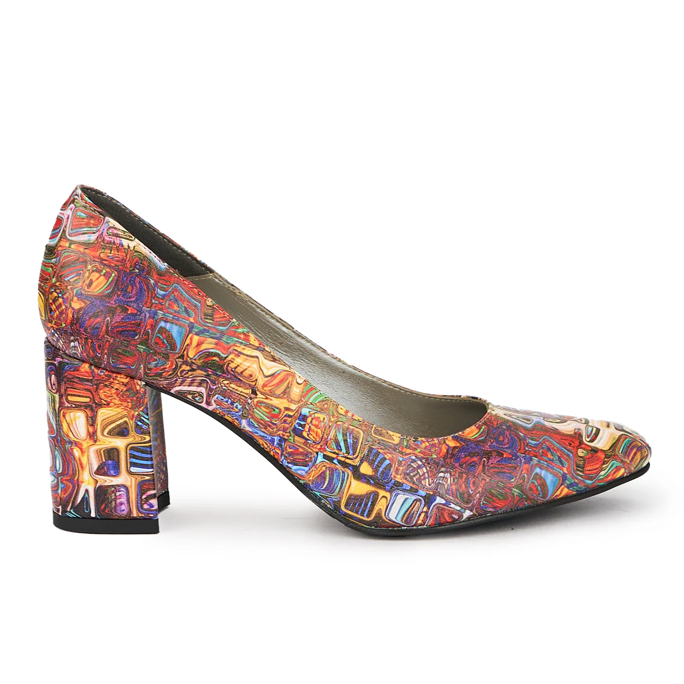 Pantofi dama din piele naturala multicolor cu toc gros 7.5 cm 15860
