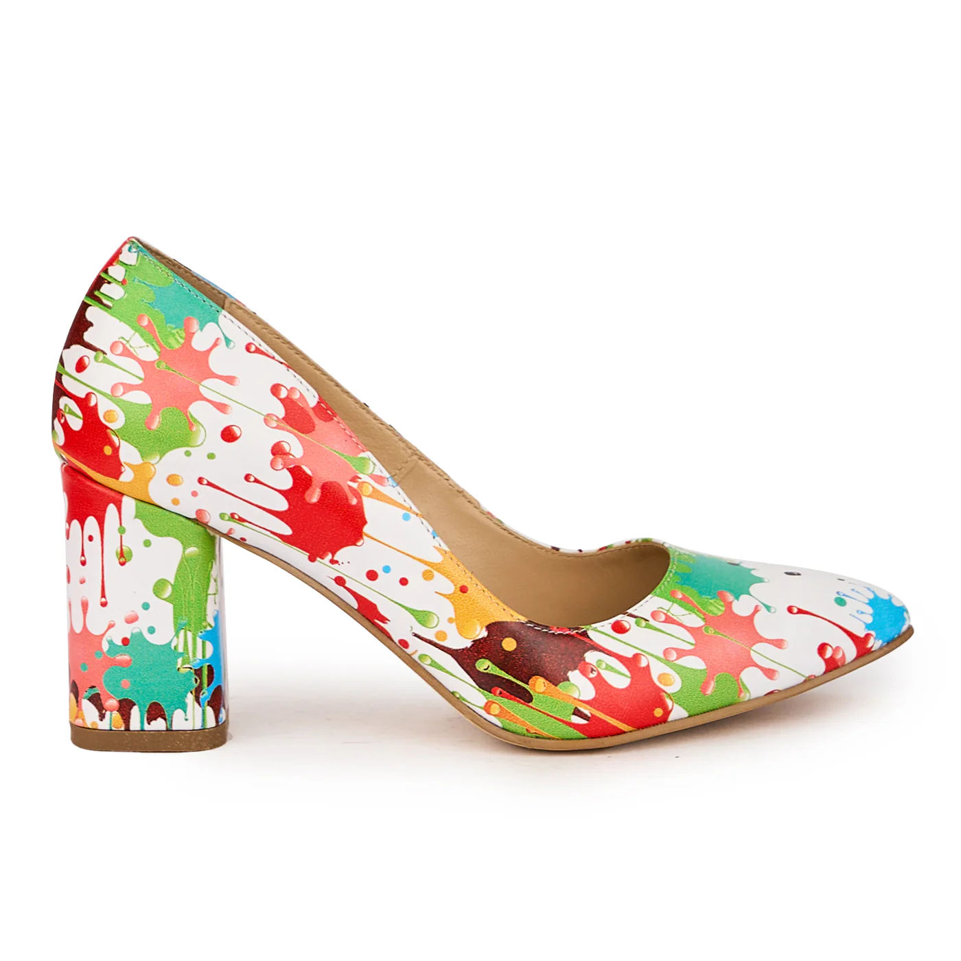 Pantofi dama din piele naturala multicolor cu toc gros 7.5 cm 15955
