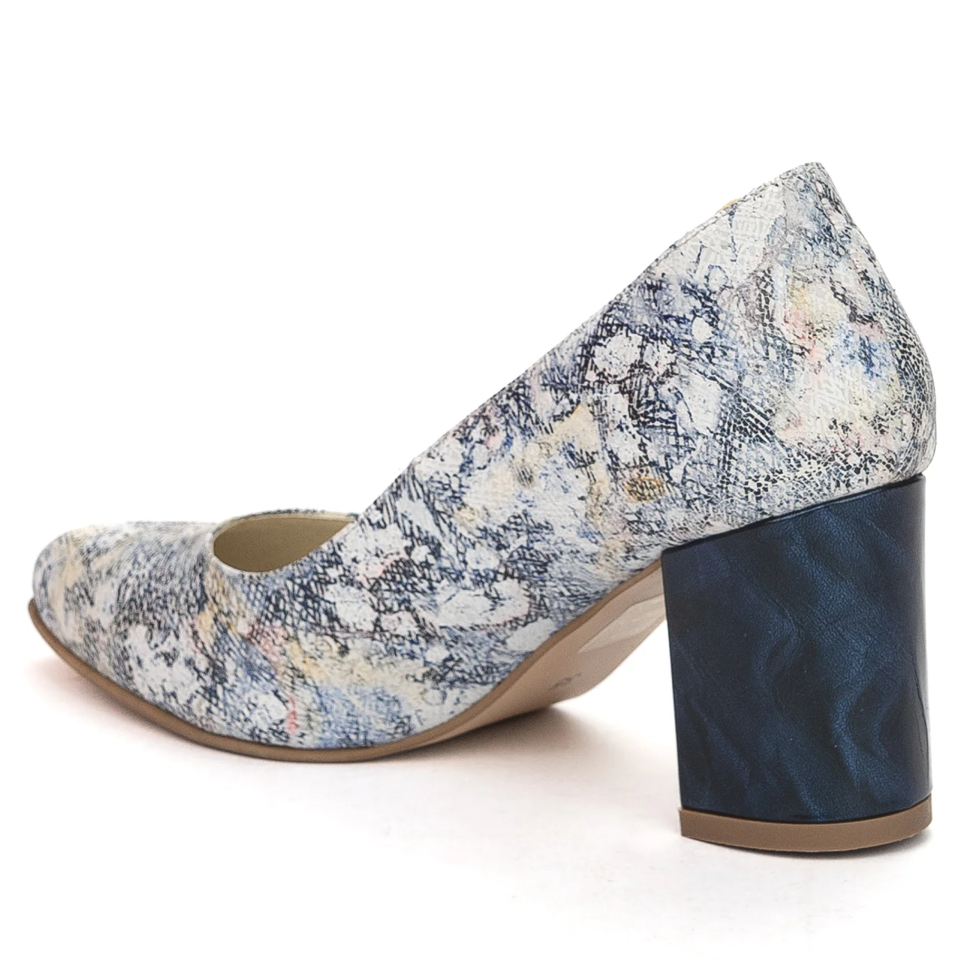 Pantofi dama din piele naturala multicolor cu toc gros 7 cm 13843 - Image 2