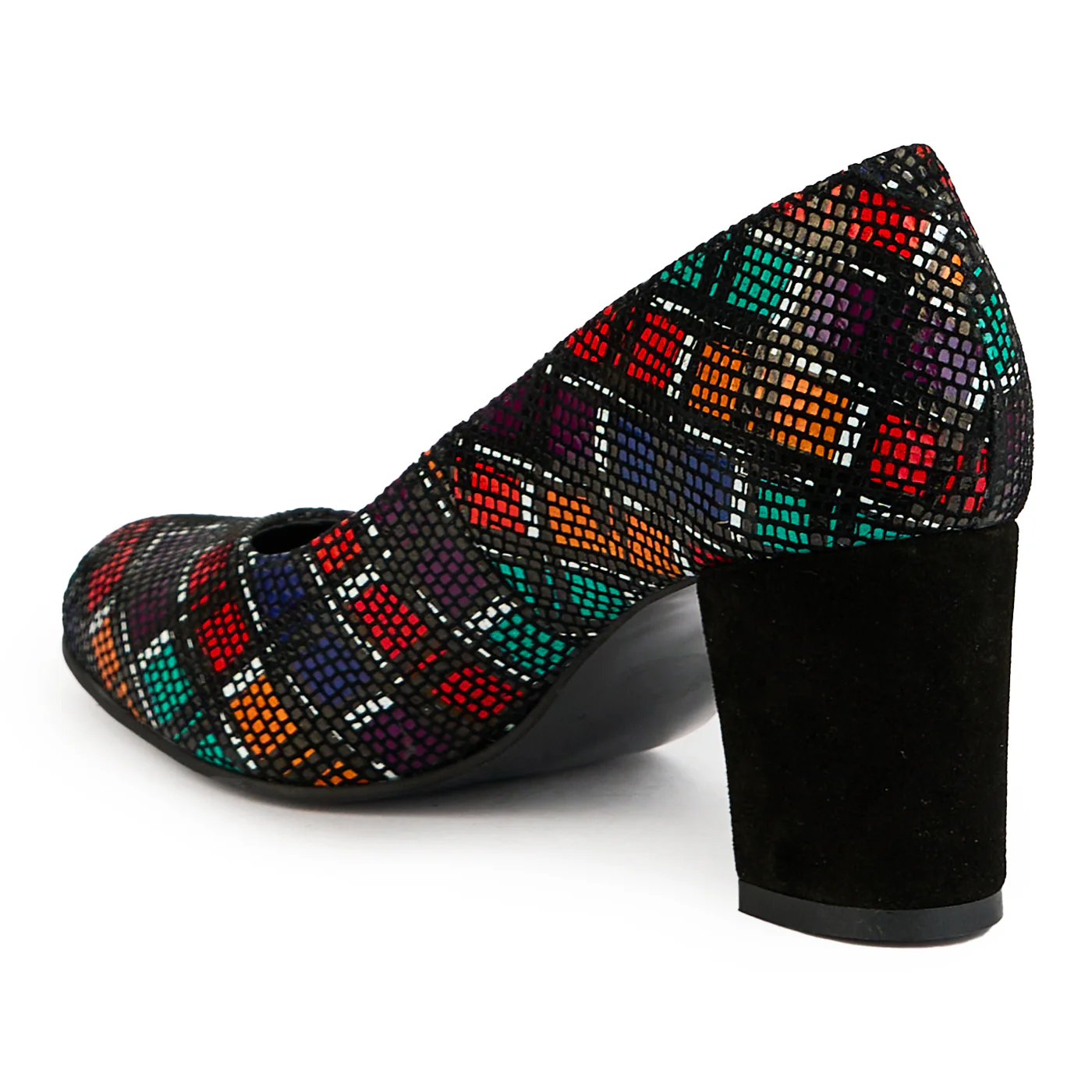 Pantofi dama din piele naturala multicolor cu toc gros 7 cm 14876 - Image 2