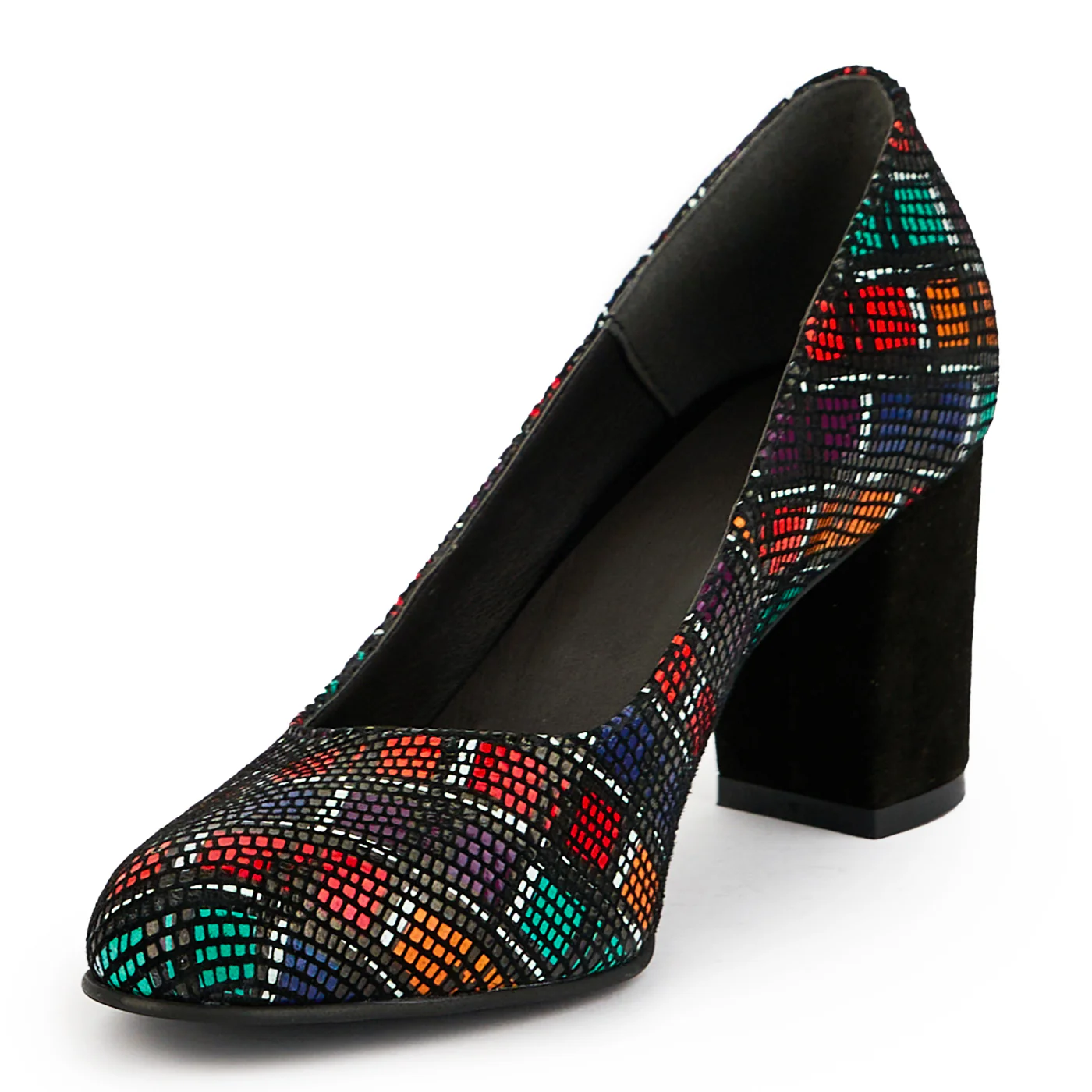Pantofi dama din piele naturala multicolor cu toc gros 7 cm 14876 - Image 3