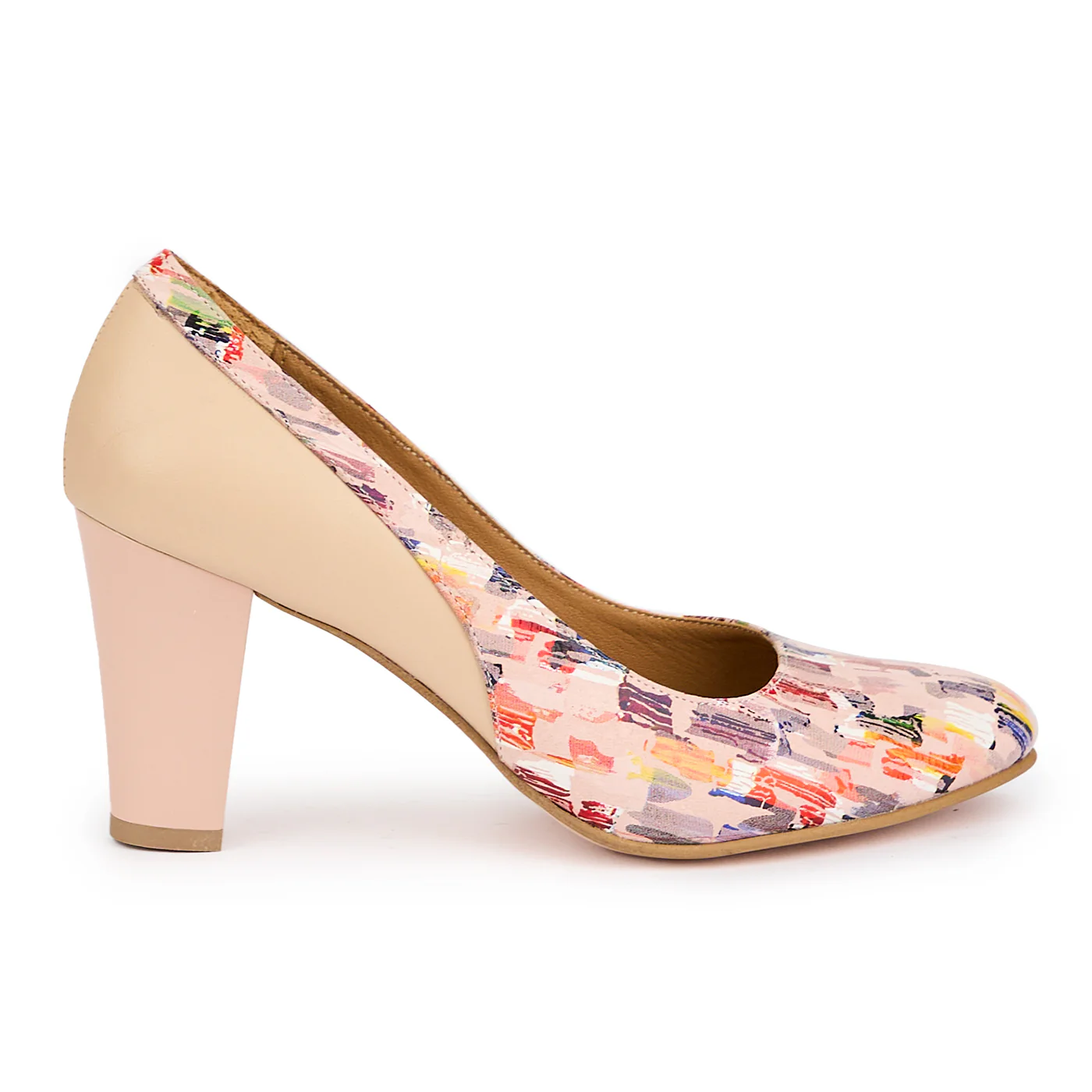 Pantofi dama din piele naturala multicolor cu toc gros 8 cm 15171