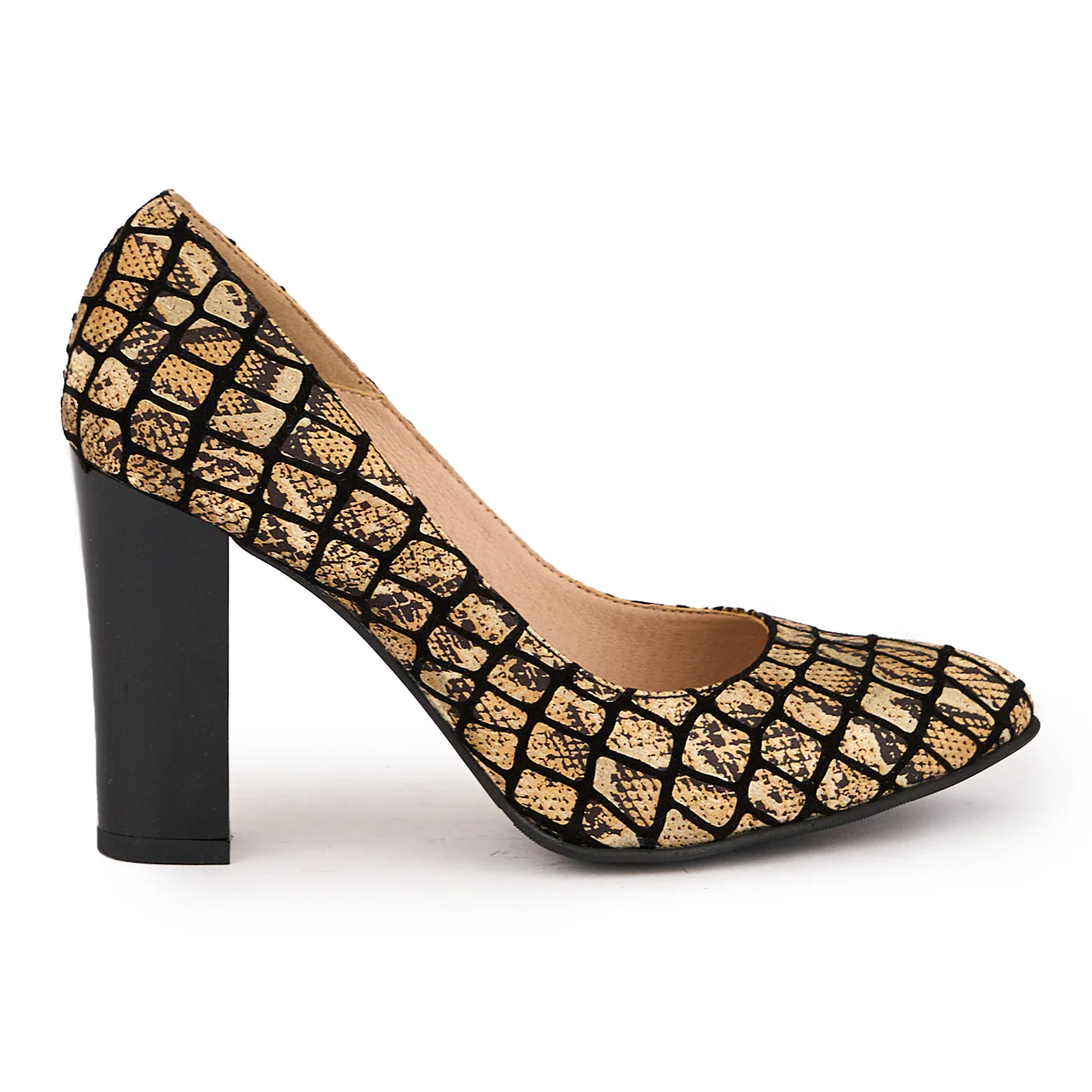 Pantofi dama din piele naturala multicolor cu toc gros 9.5 cm 16607