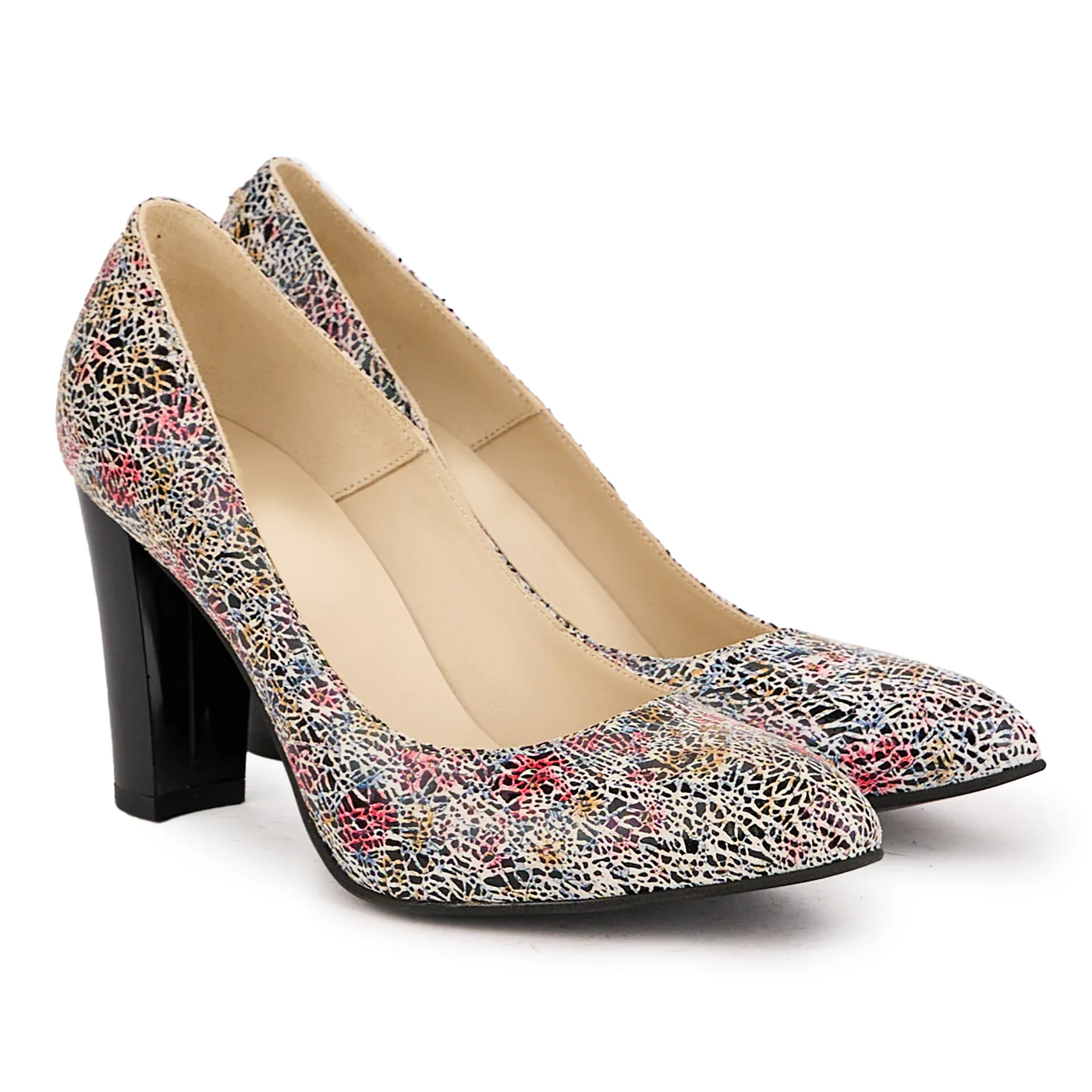 Pantofi dama din piele naturala multicolor cu toc gros 9 cm 16749 - Image 4