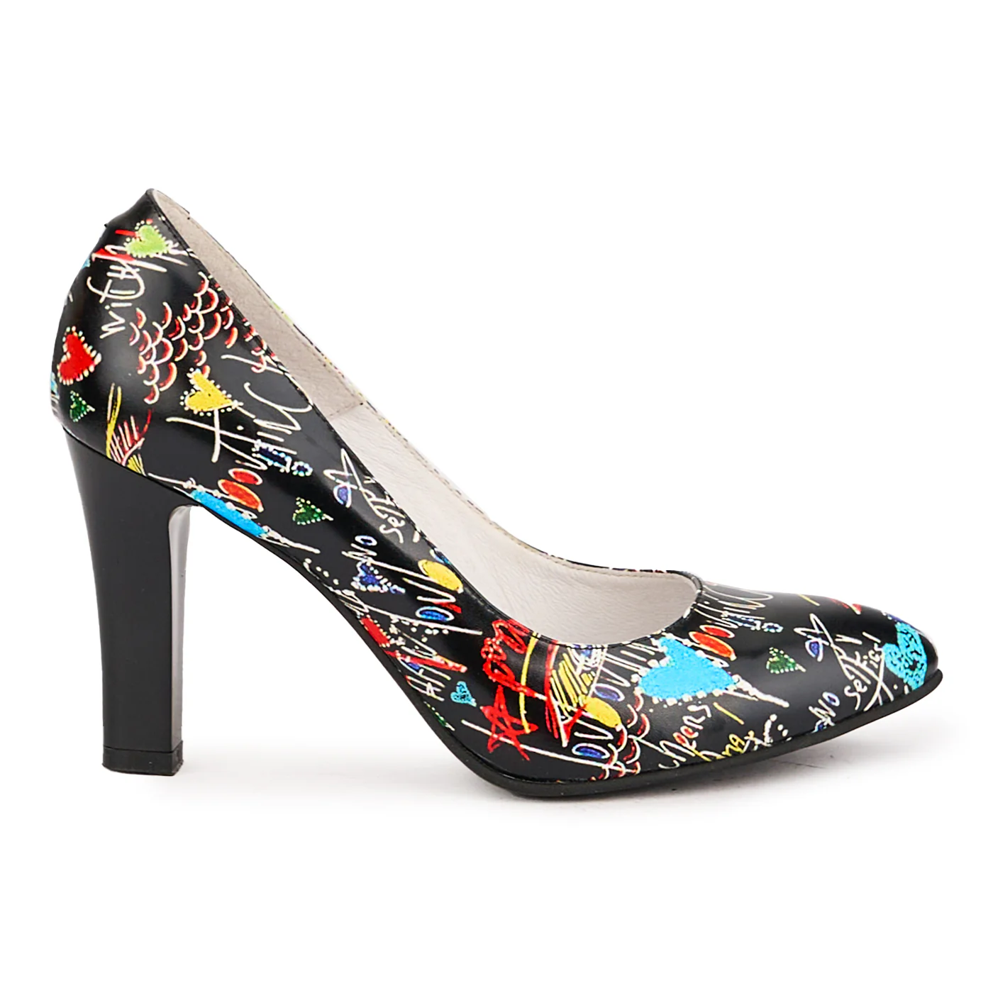 Pantofi dama din piele naturala multicolor cu toc gros 9 cm 16753