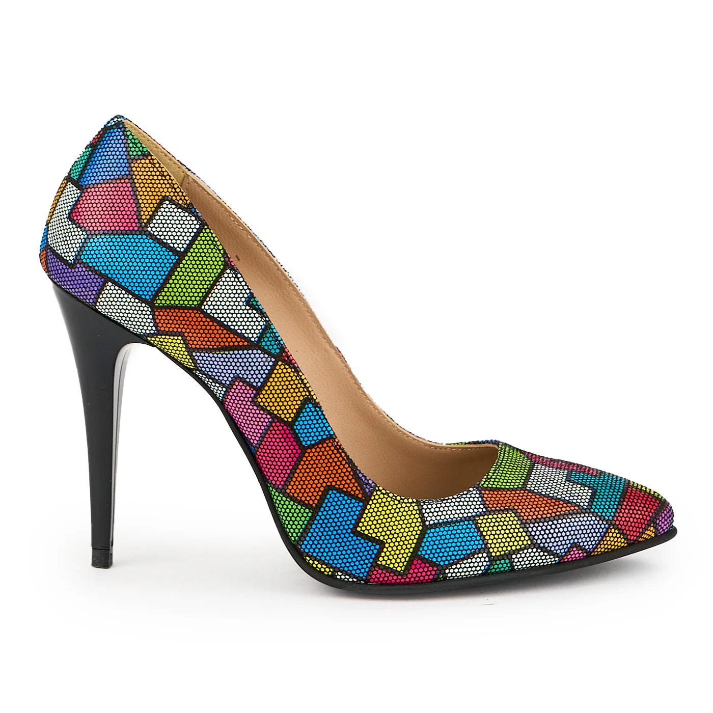 Pantofi dama din piele naturala multicolor cu toc subtire 11 cm 14915