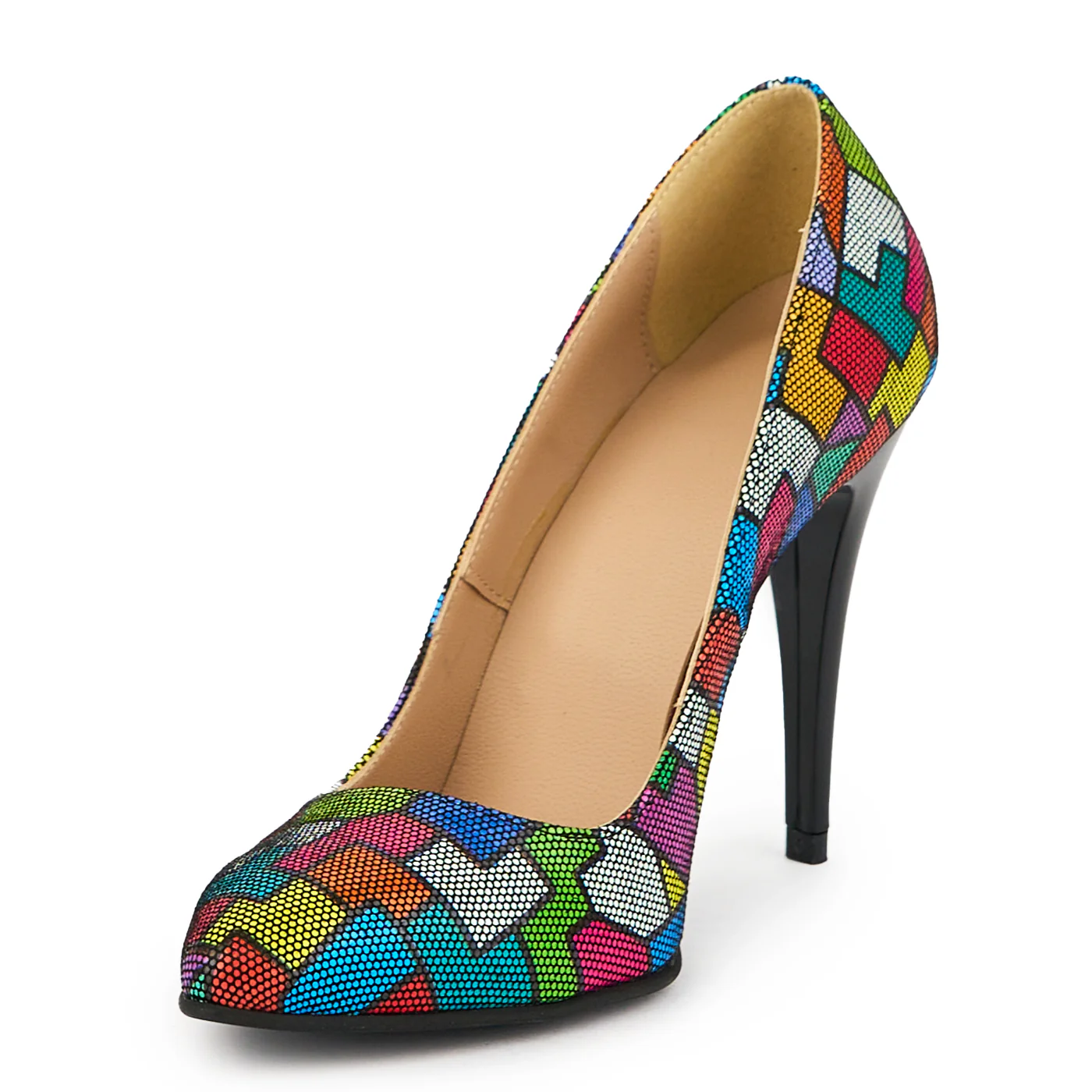 Pantofi dama din piele naturala multicolor cu toc subtire 11 cm 14915 - Image 3