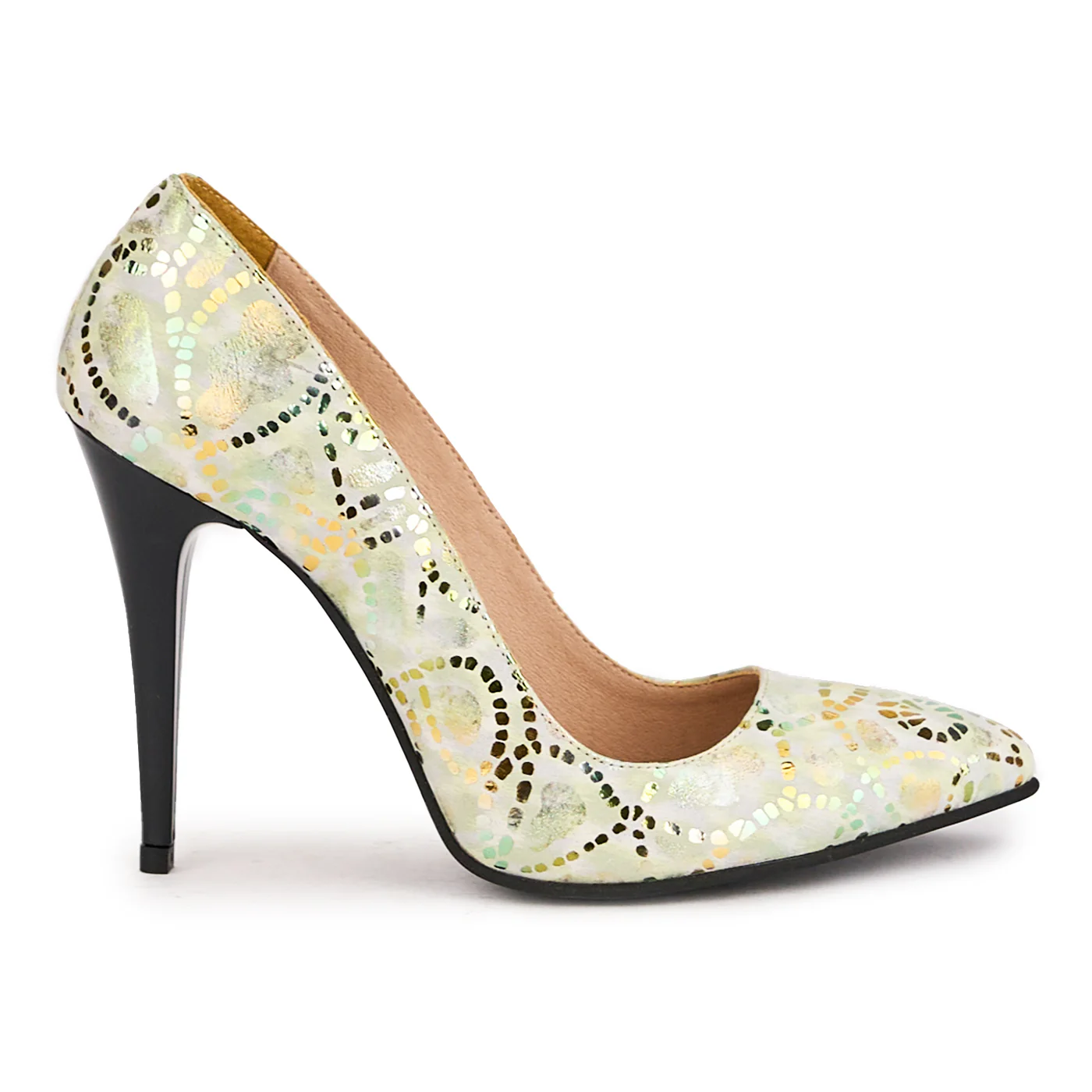Pantofi dama din piele naturala multicolor cu toc subtire 11 cm 16664