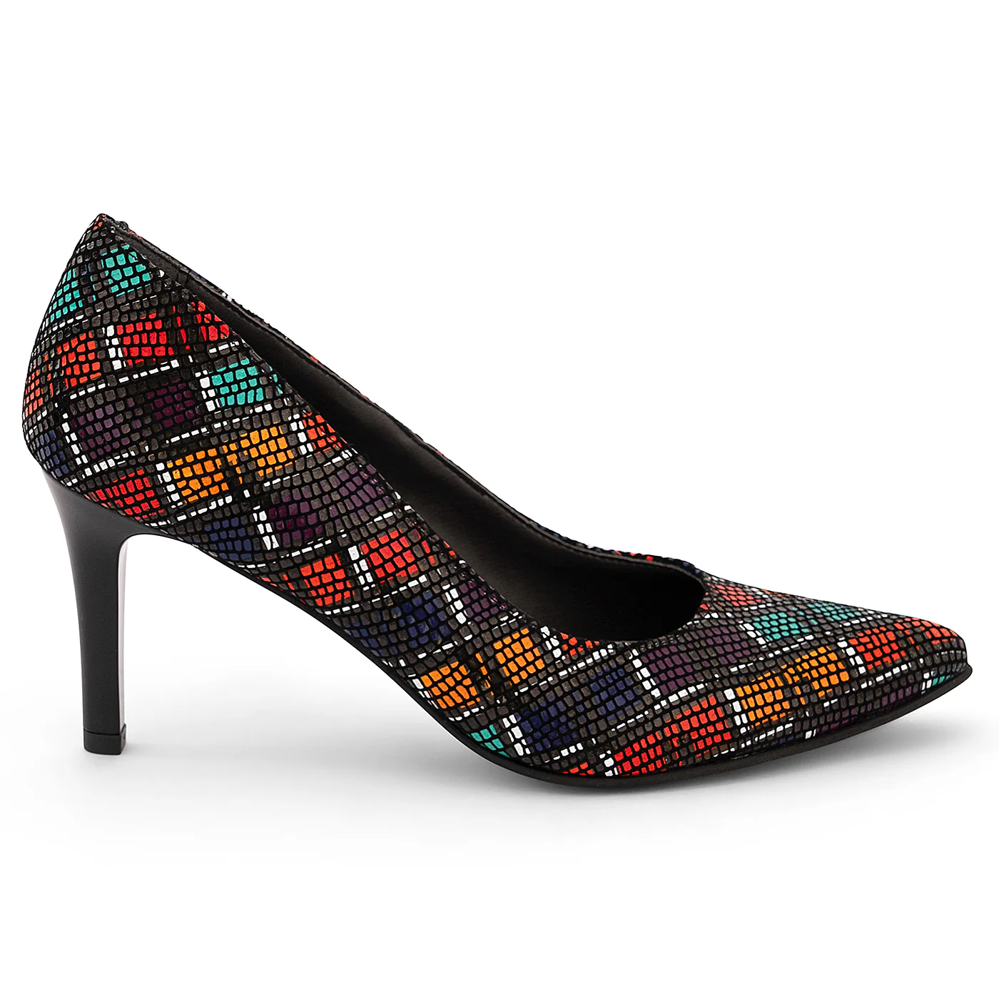 Pantofi dama din piele naturala multicolor cu toc subtire 8 cm 14187