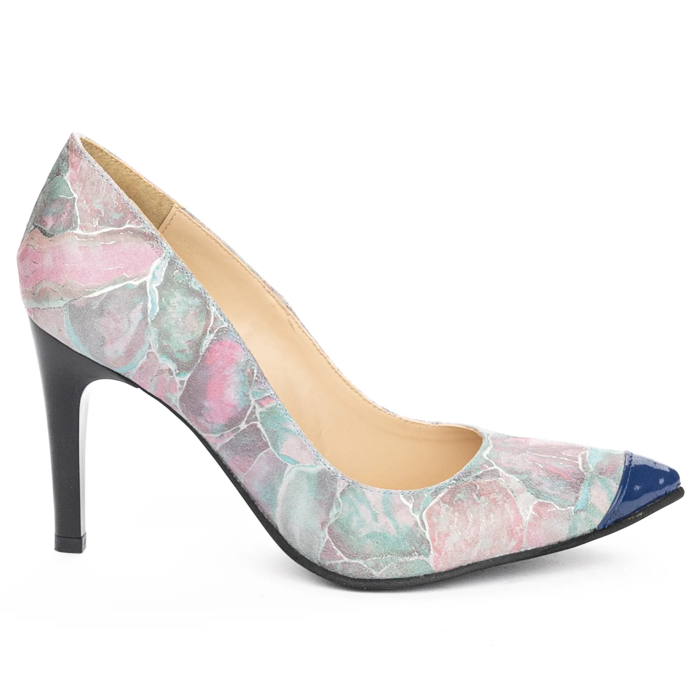 Pantofi dama din piele naturala multicolor cu toc subtire 9 cm 13915