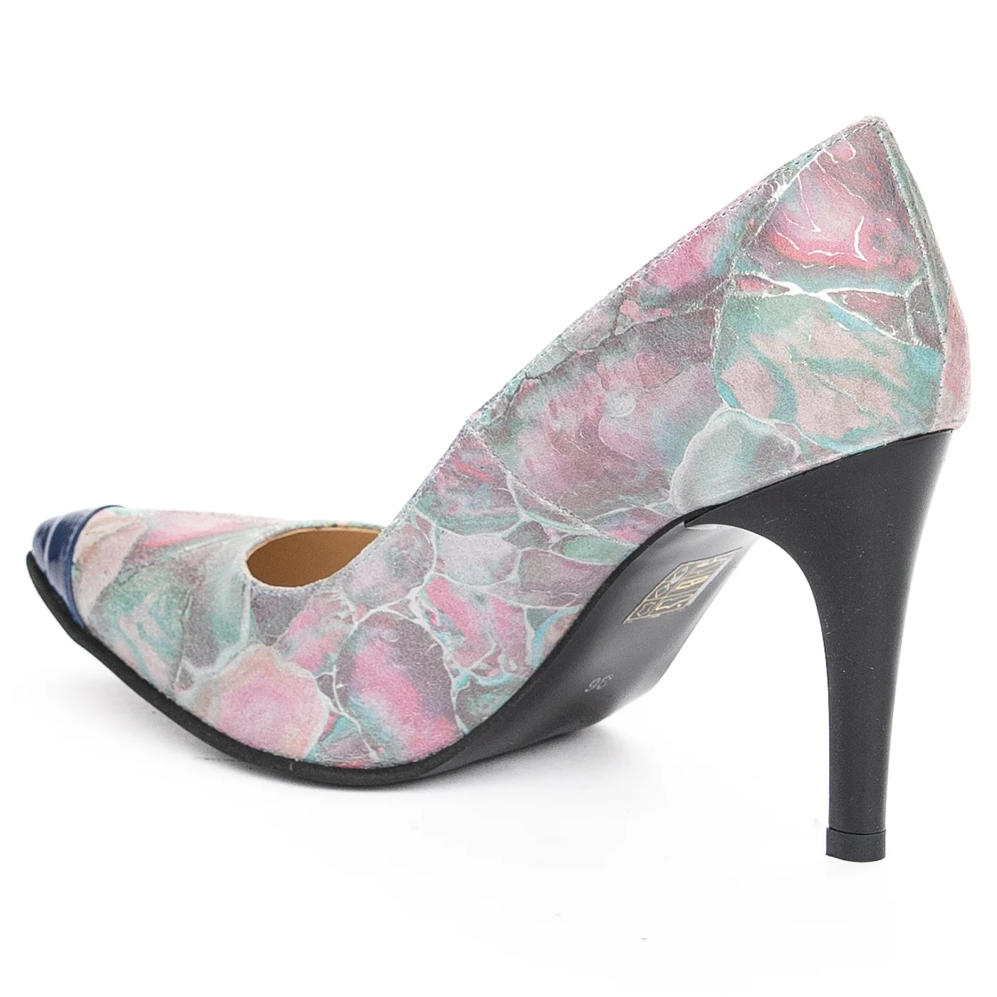 Pantofi dama din piele naturala multicolor cu toc subtire 9 cm 13915 - Image 2