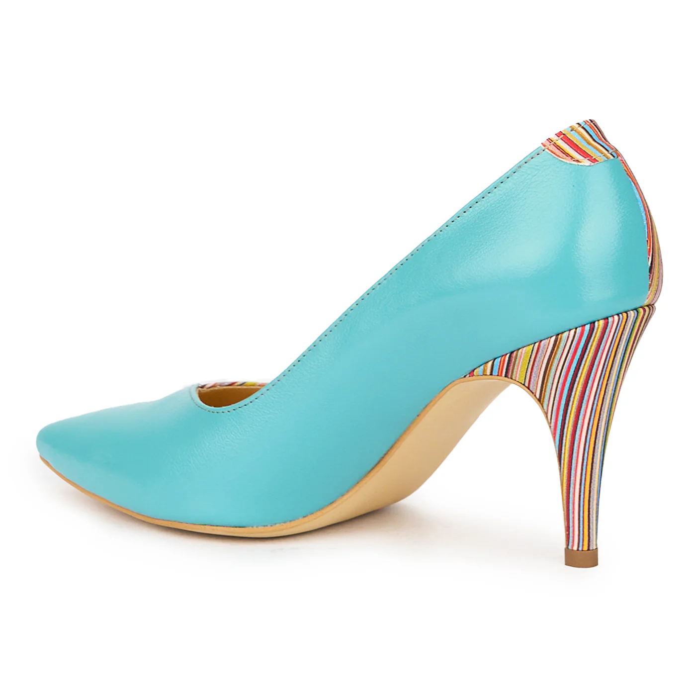 Pantofi dama din piele naturala multicolor cu toc subtire 9 cm 15449 - Image 2