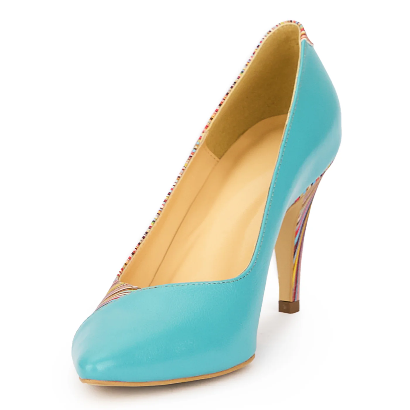 Pantofi dama din piele naturala multicolor cu toc subtire 9 cm 15449 - Image 3