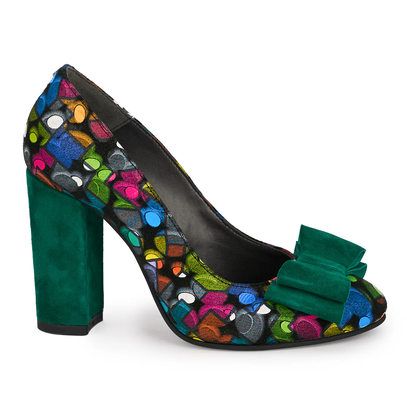 Pantofi dama din piele naturala multicolora cu toc gros 9 cm 18879