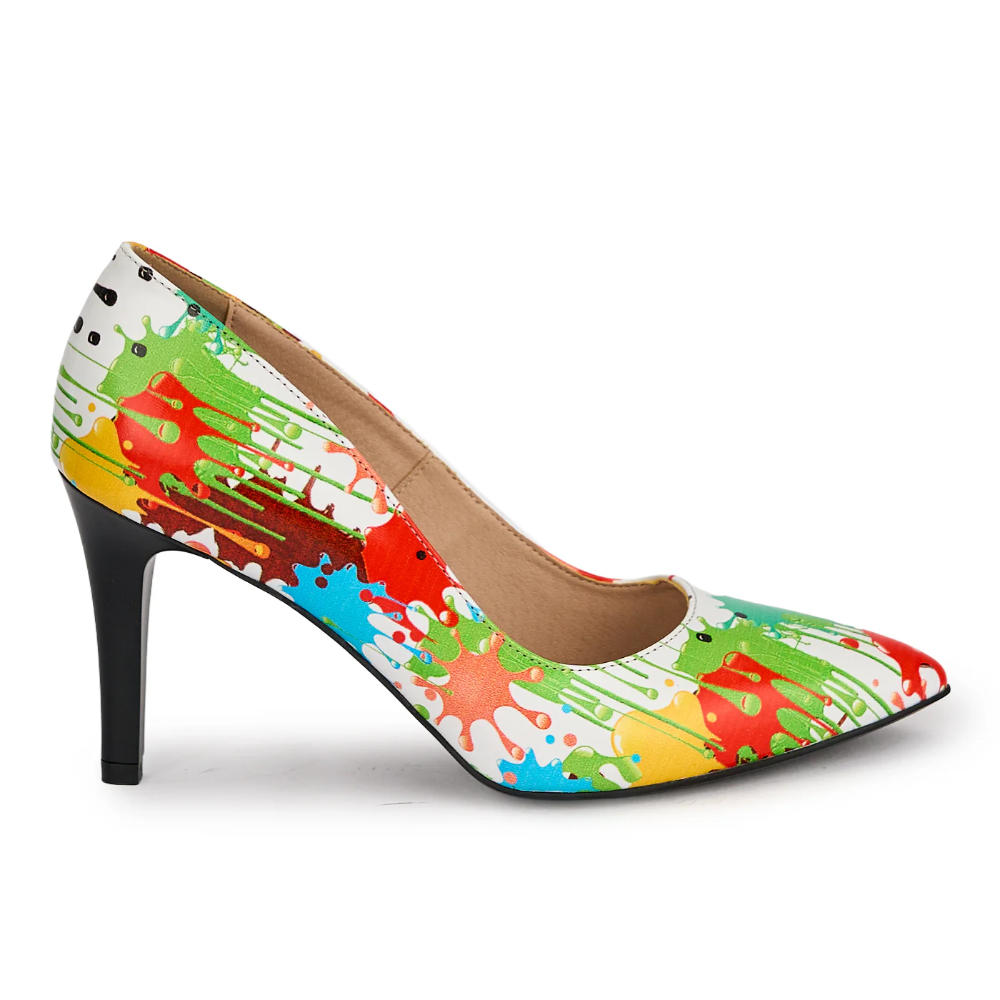 Pantofi dama din piele naturala multicolora cu toc subtire 8.5 cm 19673