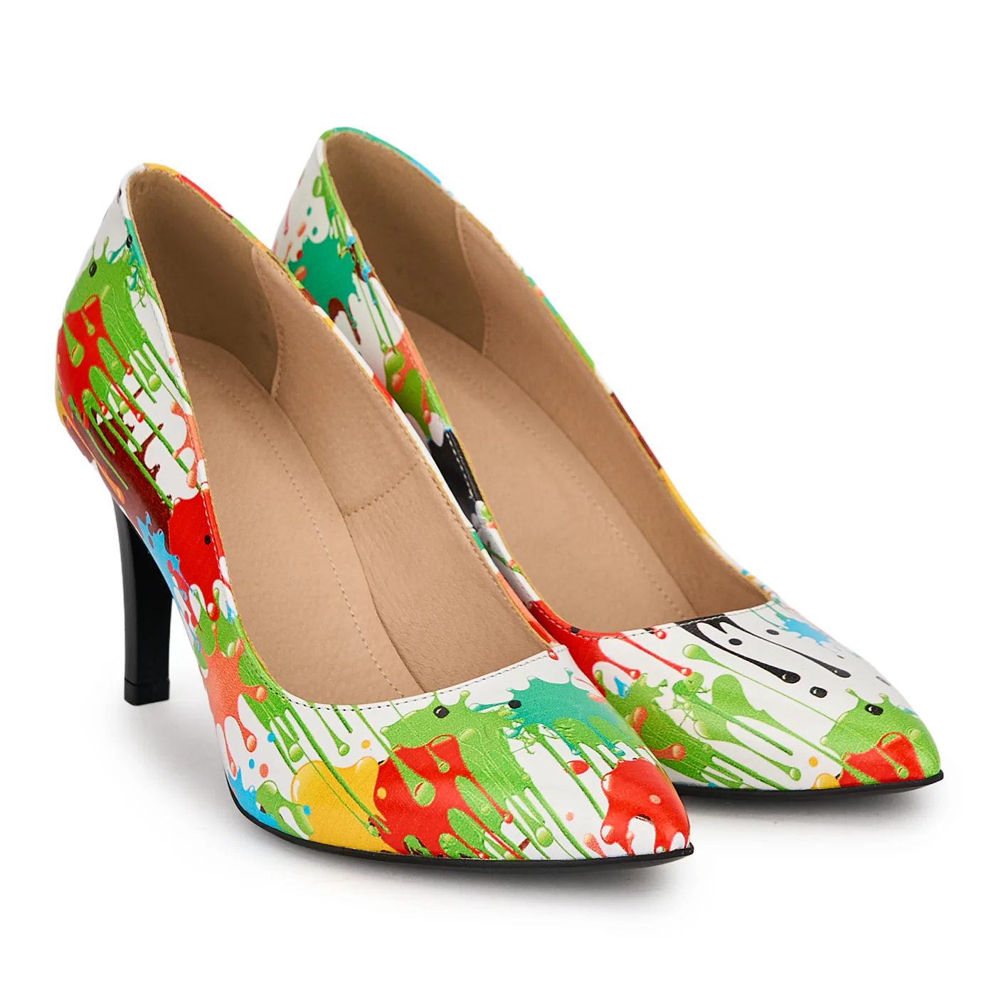 Pantofi dama din piele naturala multicolora cu toc subtire 8.5 cm 19673 - Image 6