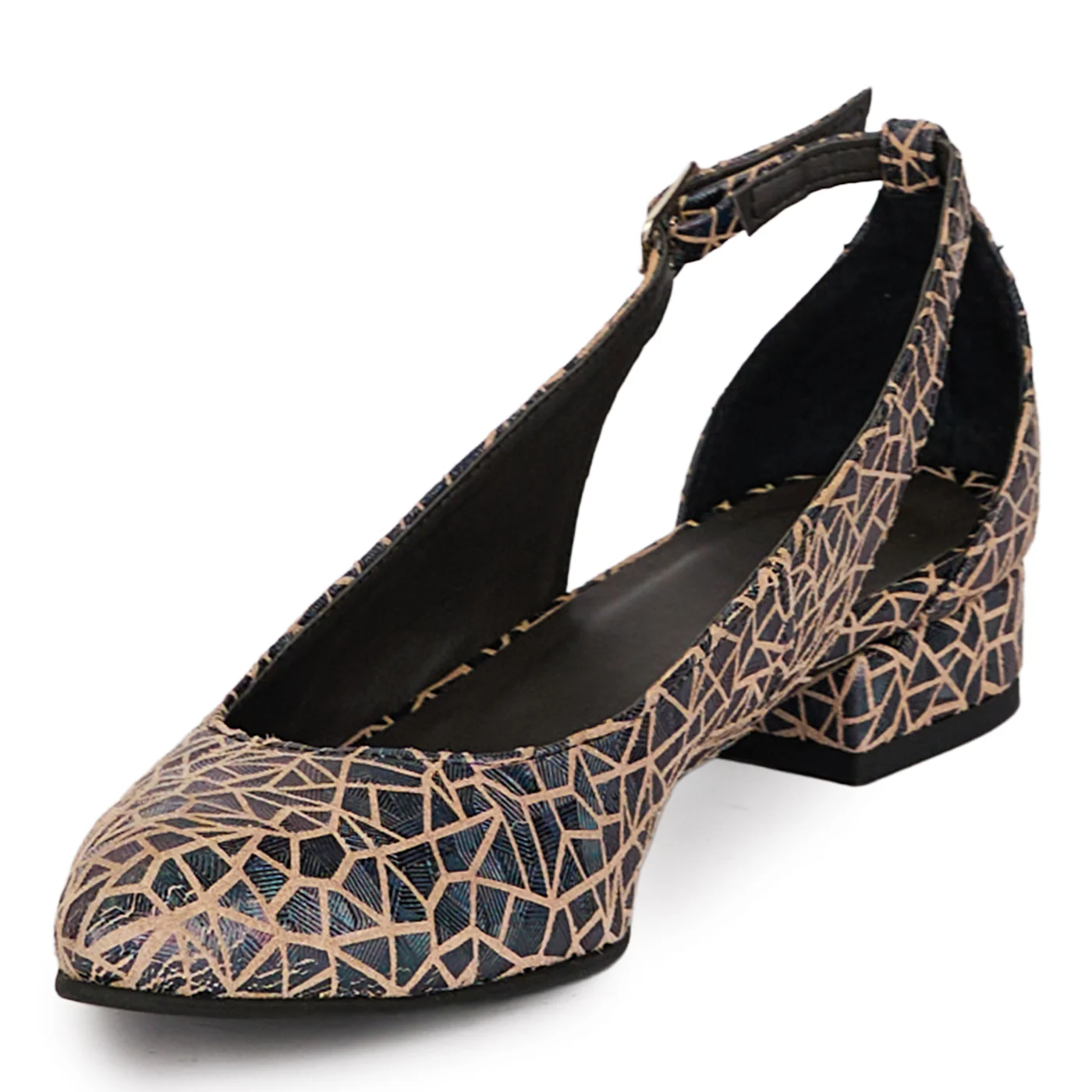 Pantofi dama din piele naturala multicolora decupati lateral cu toc mic 3 cm 18428 - Image 3