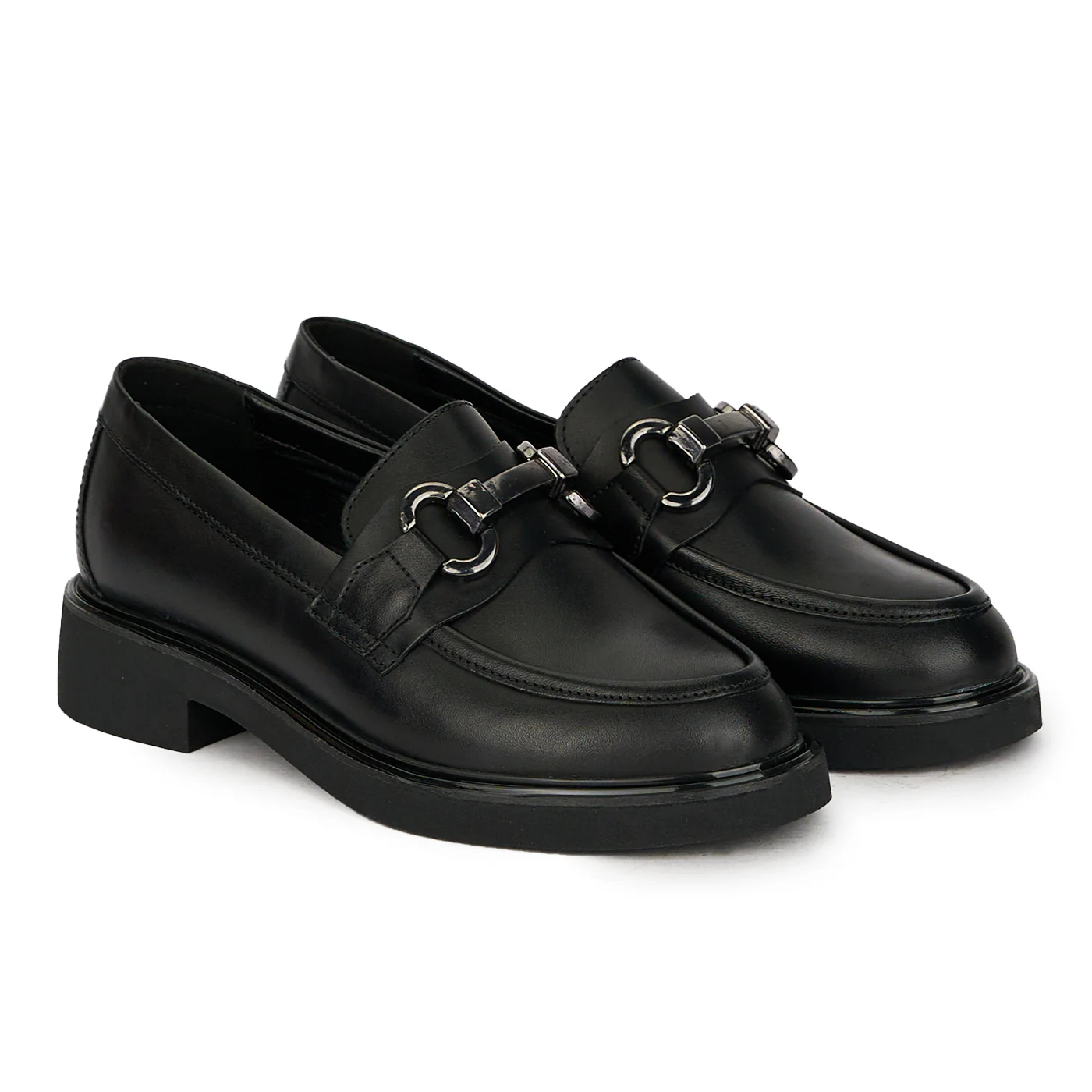 Pantofi dama din piele naturala neagra cu accesoriu metalic 17838 - Image 4