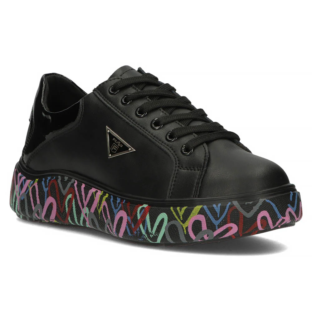 Pantofi sport dama cu talpa colorata din piele naturala neagra 13019 - Image 2