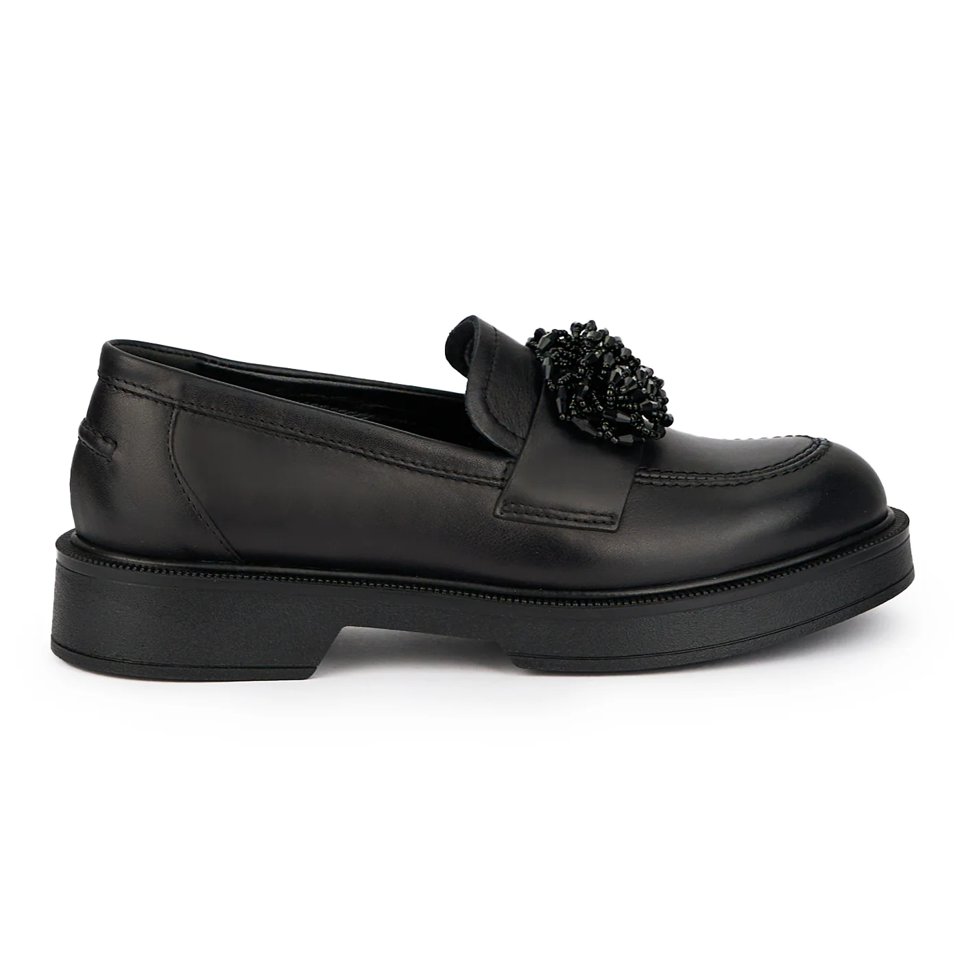 Pantofi dama din piele naturala neagra cu accesoriu 15837