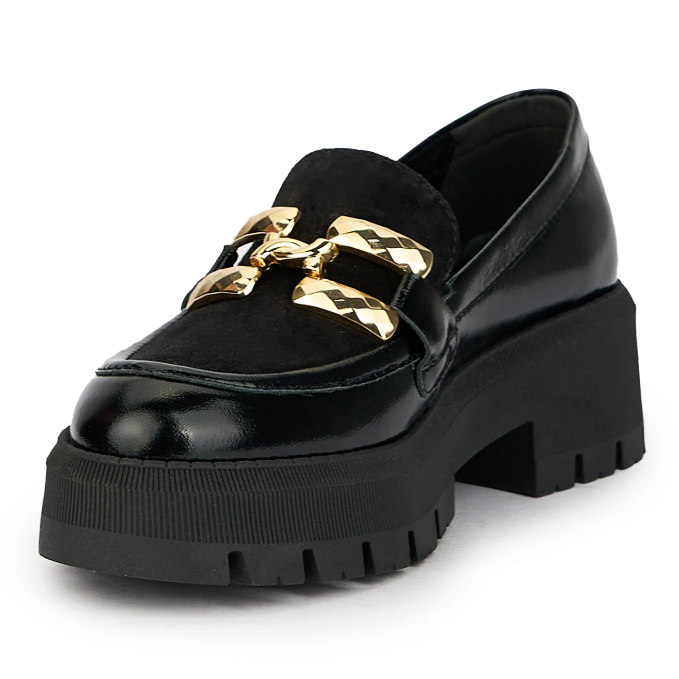 Pantofi dama din piele naturala neagra cu accesoriu metalic 15838 - Image 3