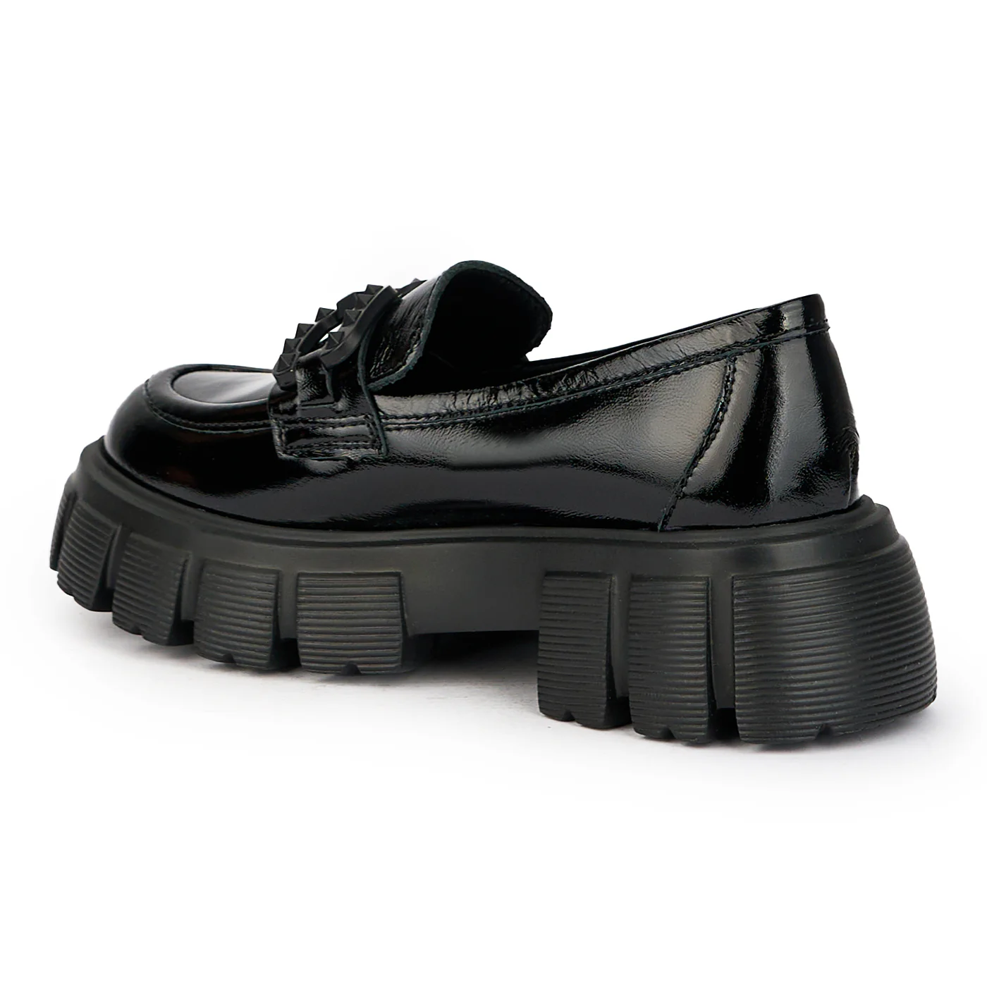 Pantofi dama din piele naturala neagra cu accesoriu metalic 15840 - Image 2