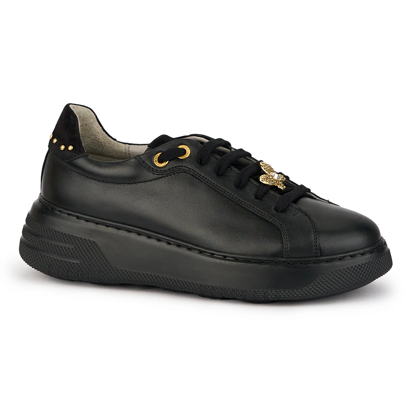 Pantofi dama din piele naturala neagra cu accesoriu metalic 16086 - Image 2