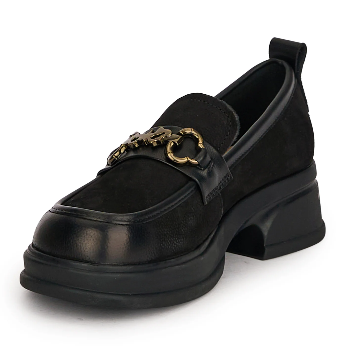 Pantofi dama din piele naturala neagra cu accesoriu metalic 18706 - Image 3