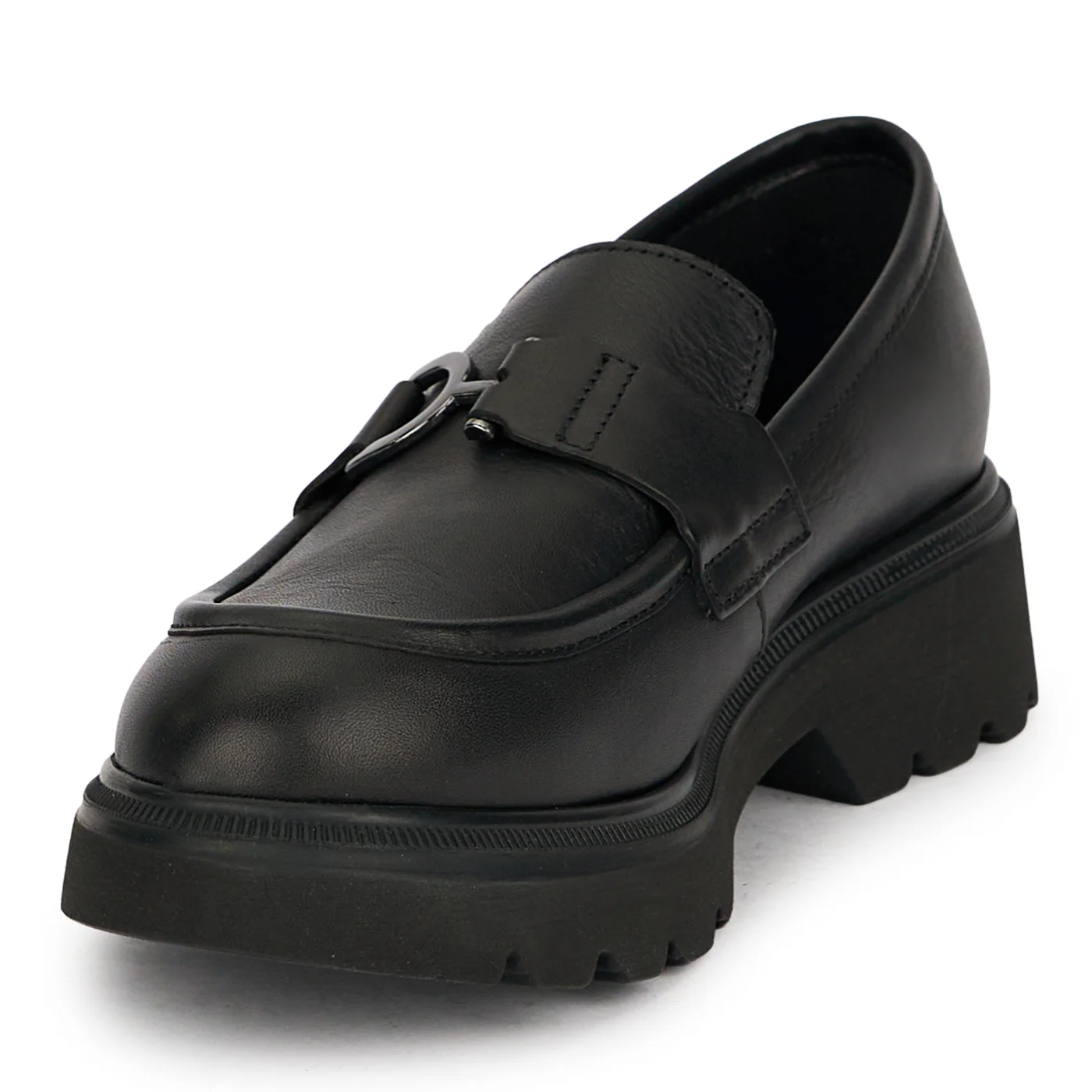 Pantofi dama din piele naturala neagra cu accesoriu metalic 19100 - Image 3