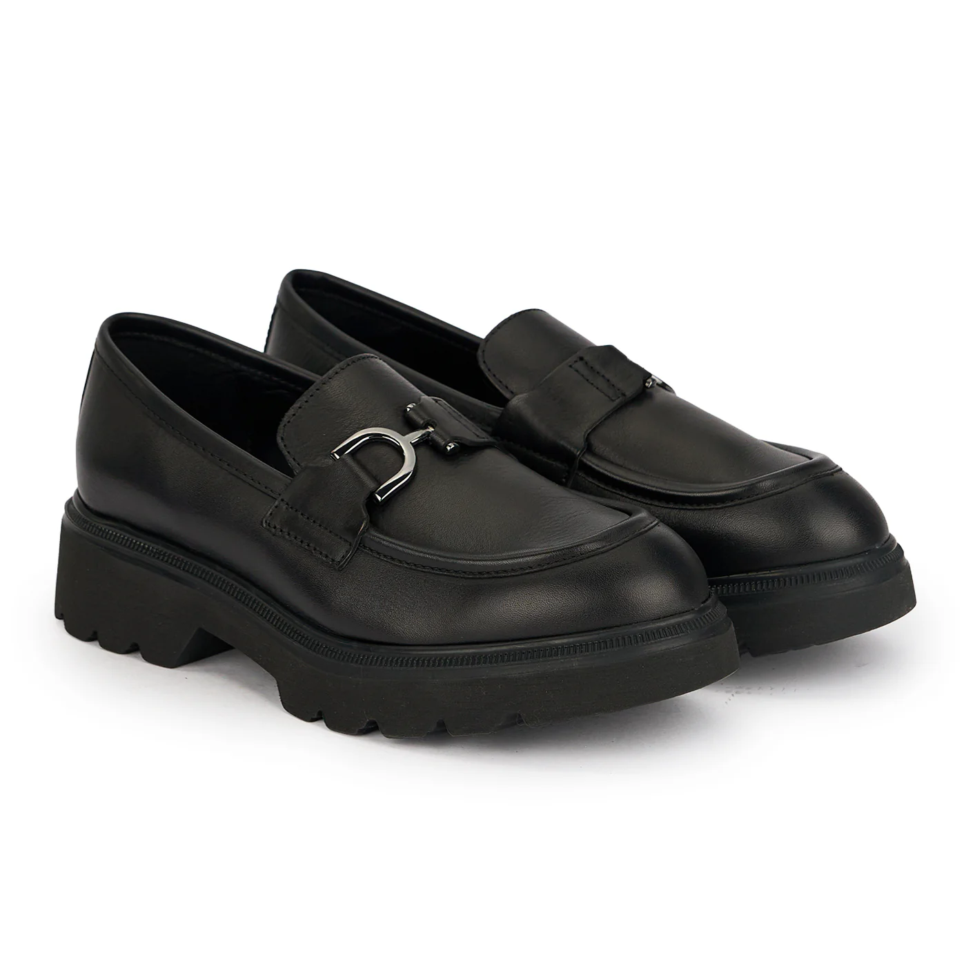 Pantofi dama din piele naturala neagra cu accesoriu metalic 19100 - Image 4