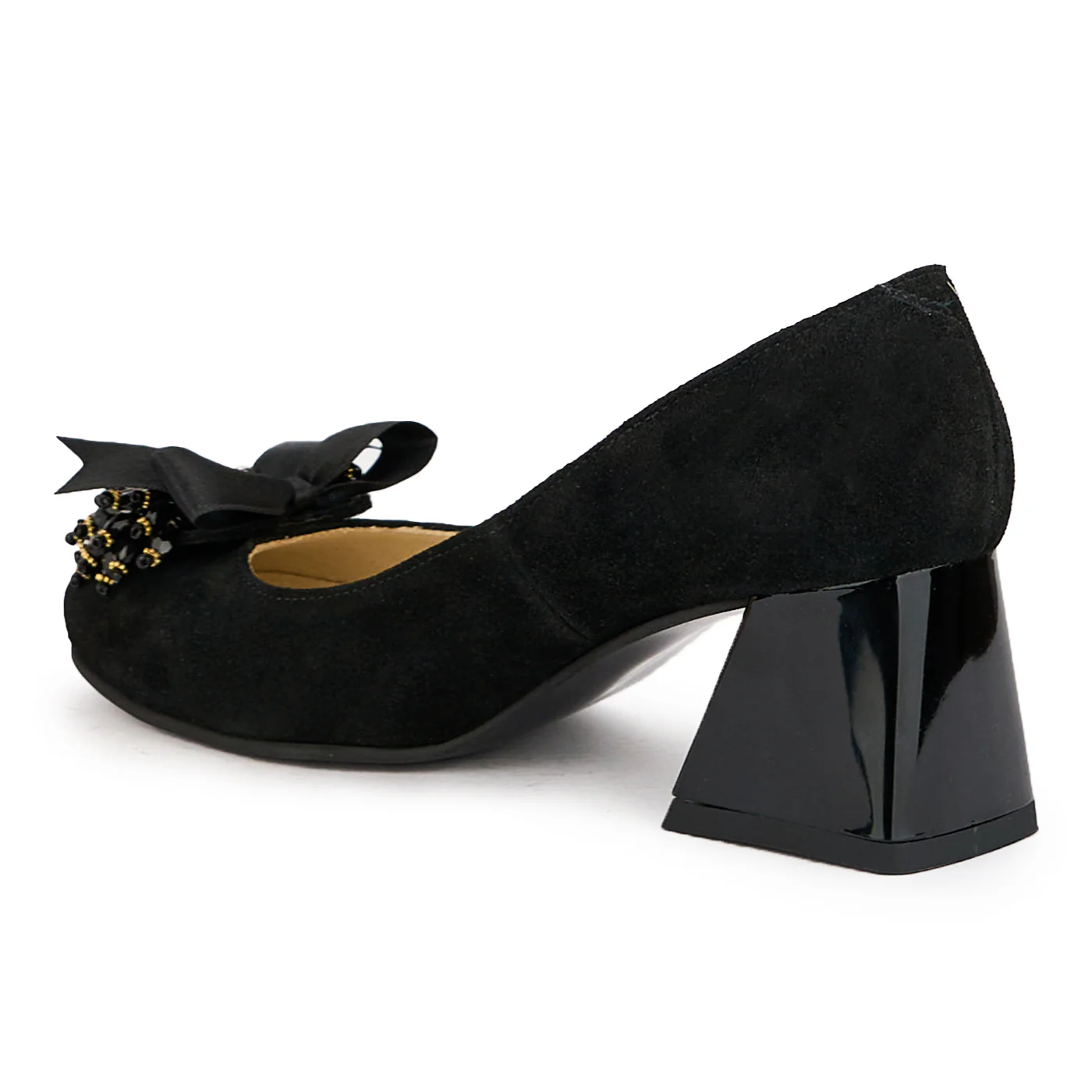 Pantofi dama din piele naturala neagra cu accesoriu si toc gros 6 cm 16356 - Image 2