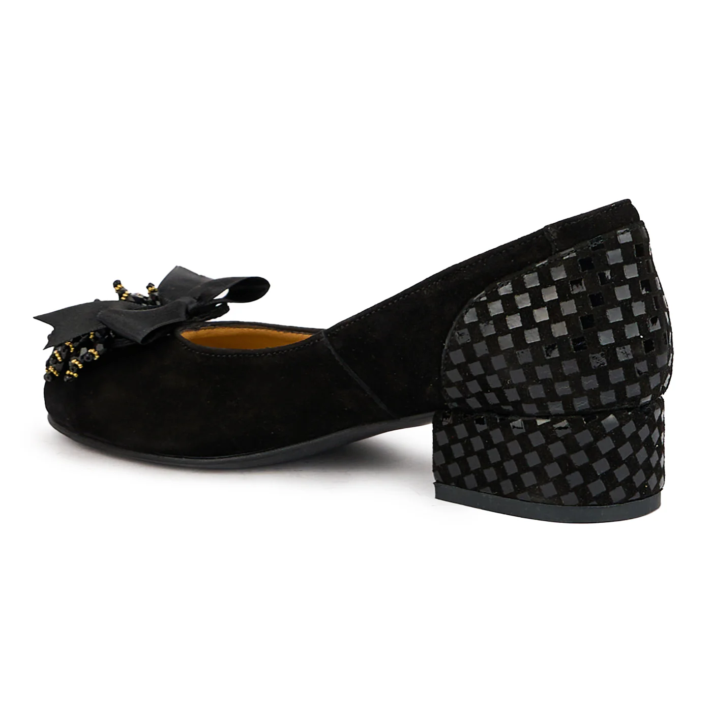 Pantofi dama din piele naturala neagra cu accesoriu si toc mic 3.5 cm 16353 - Image 2