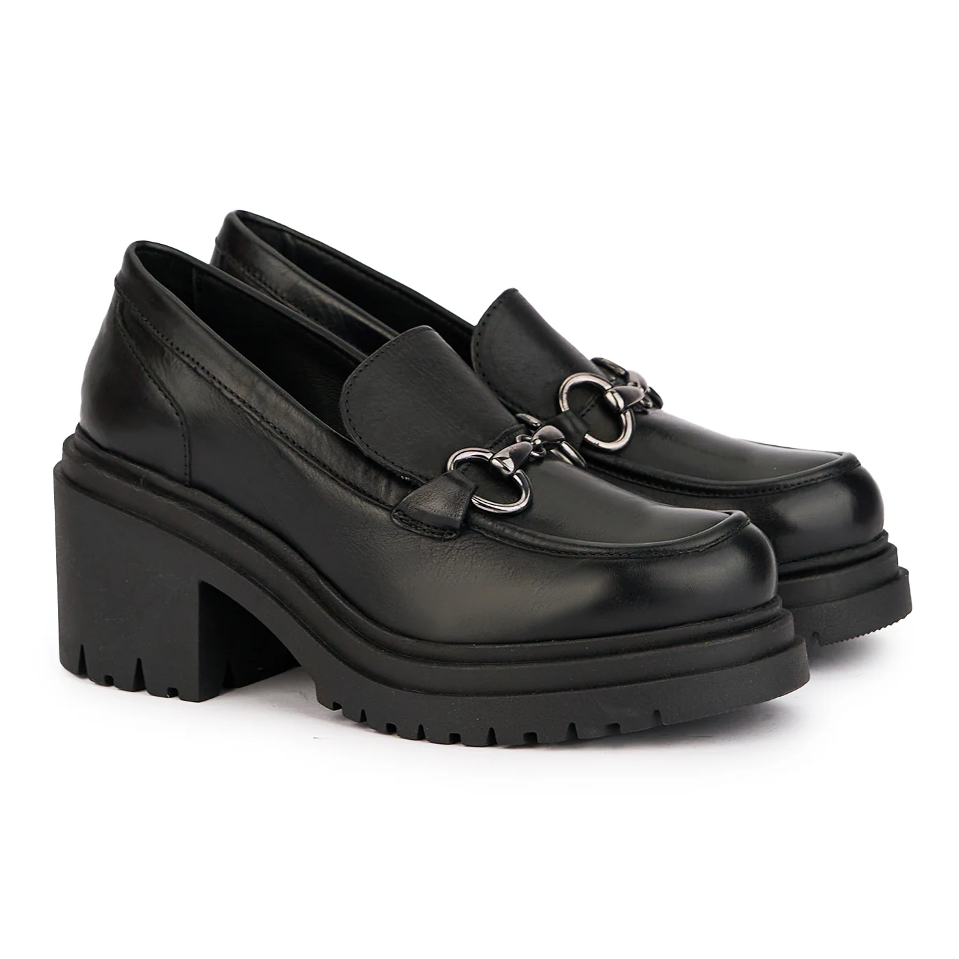 Pantofi dama din piele naturala neagra cu talpa inalta 17005 - Image 4