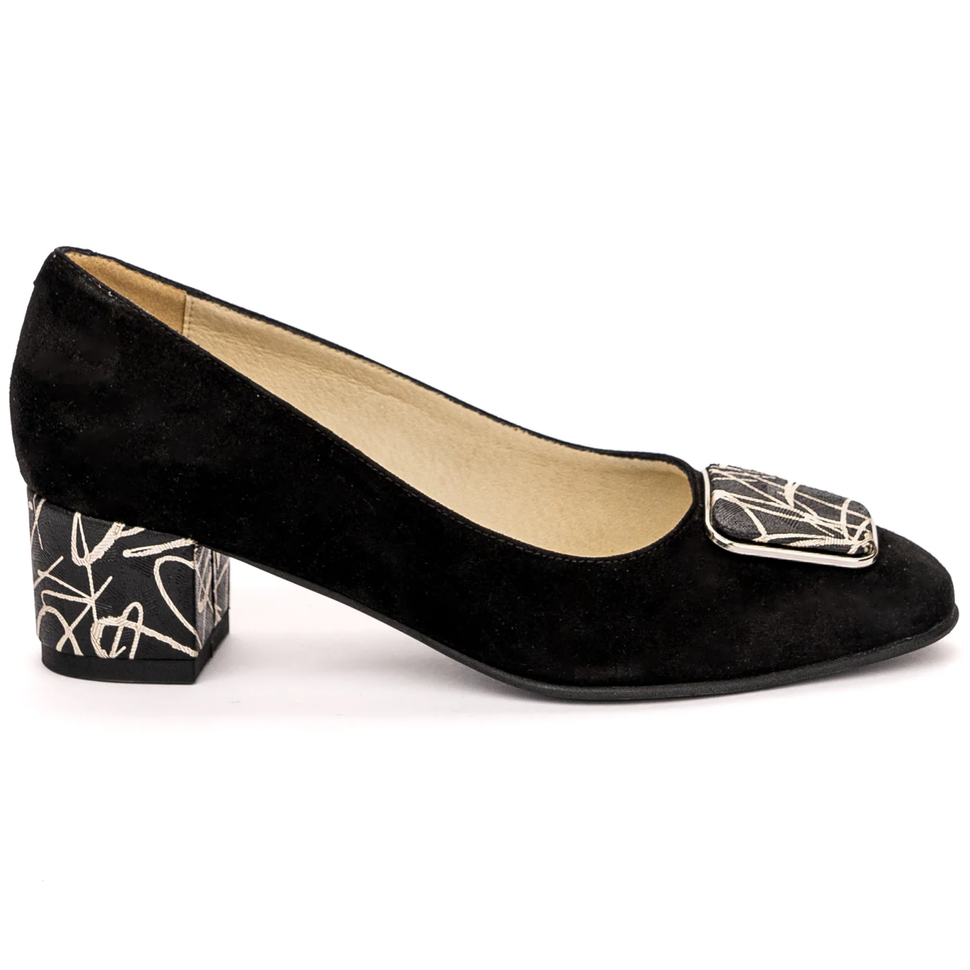 Pantofi dama din piele naturala neagra cu toc gros 13578
