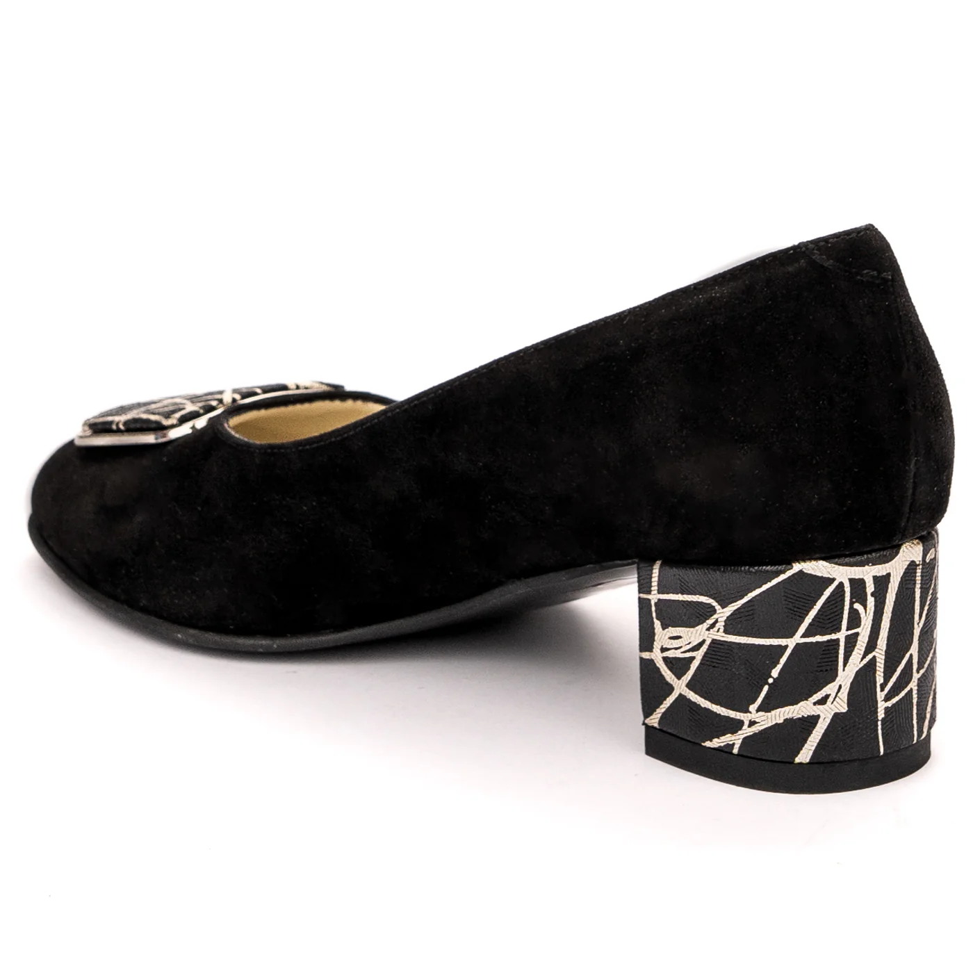 Pantofi dama din piele naturala neagra cu toc gros 13578 - Image 2