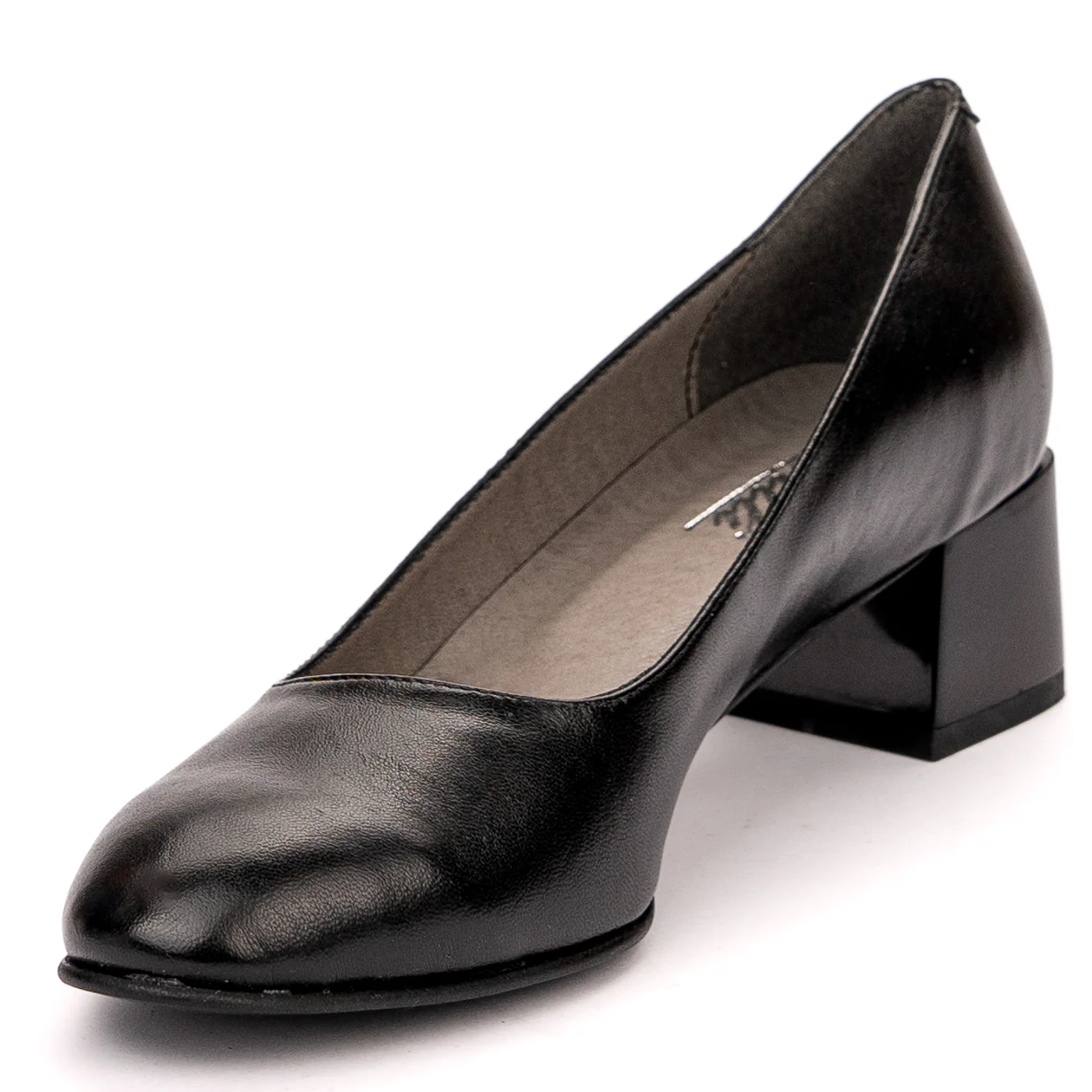 Pantofi dama din piele naturala neagra cu toc gros 13588 - Image 3