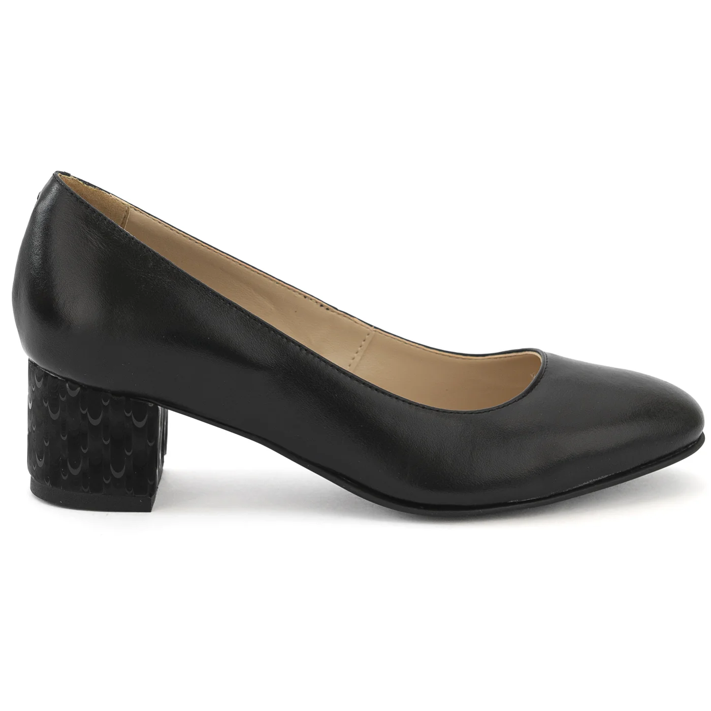 Pantofi dama din piele naturala neagra cu toc gros 13970