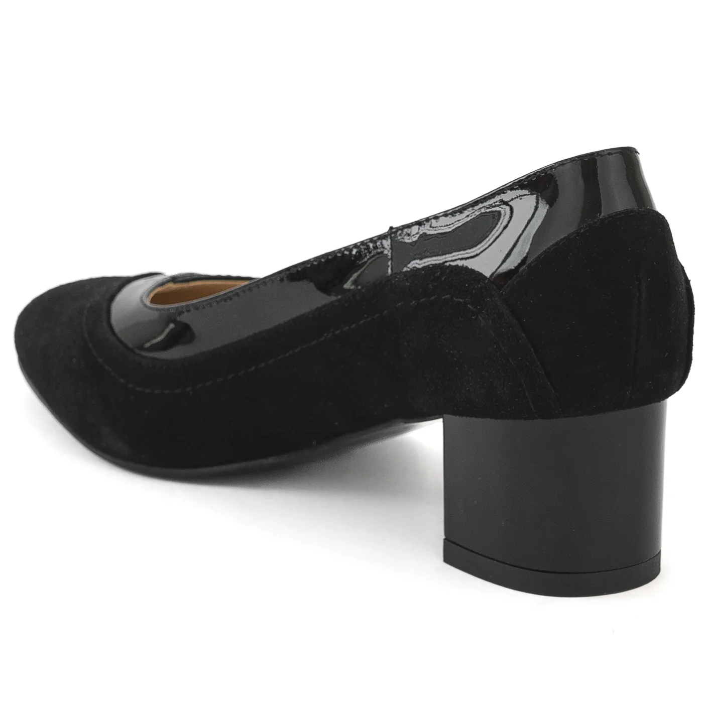 Pantofi dama din piele naturala neagra cu toc gros 13971 - Image 2