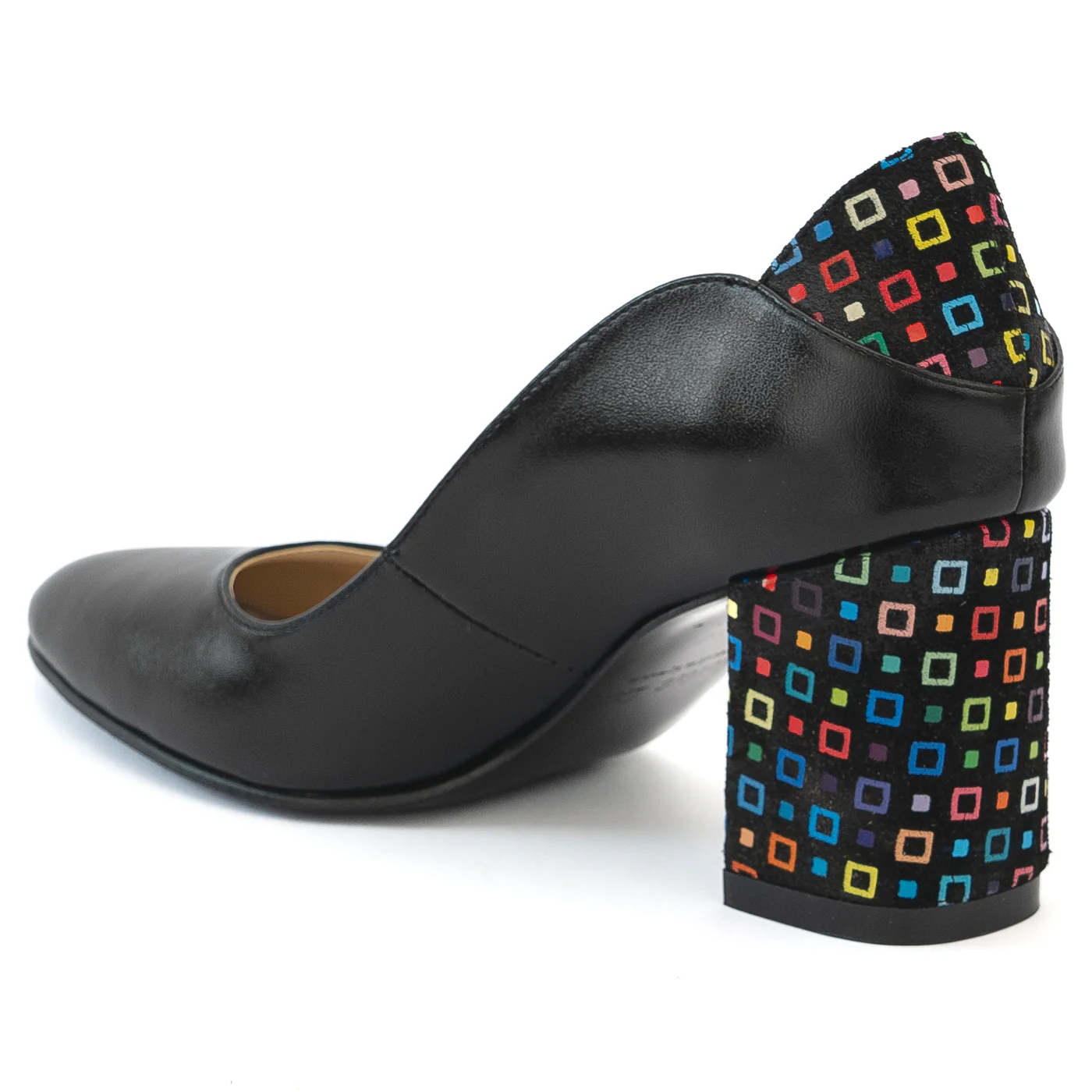 Pantofi dama din piele naturala neagra cu toc gros 13972 - Image 2