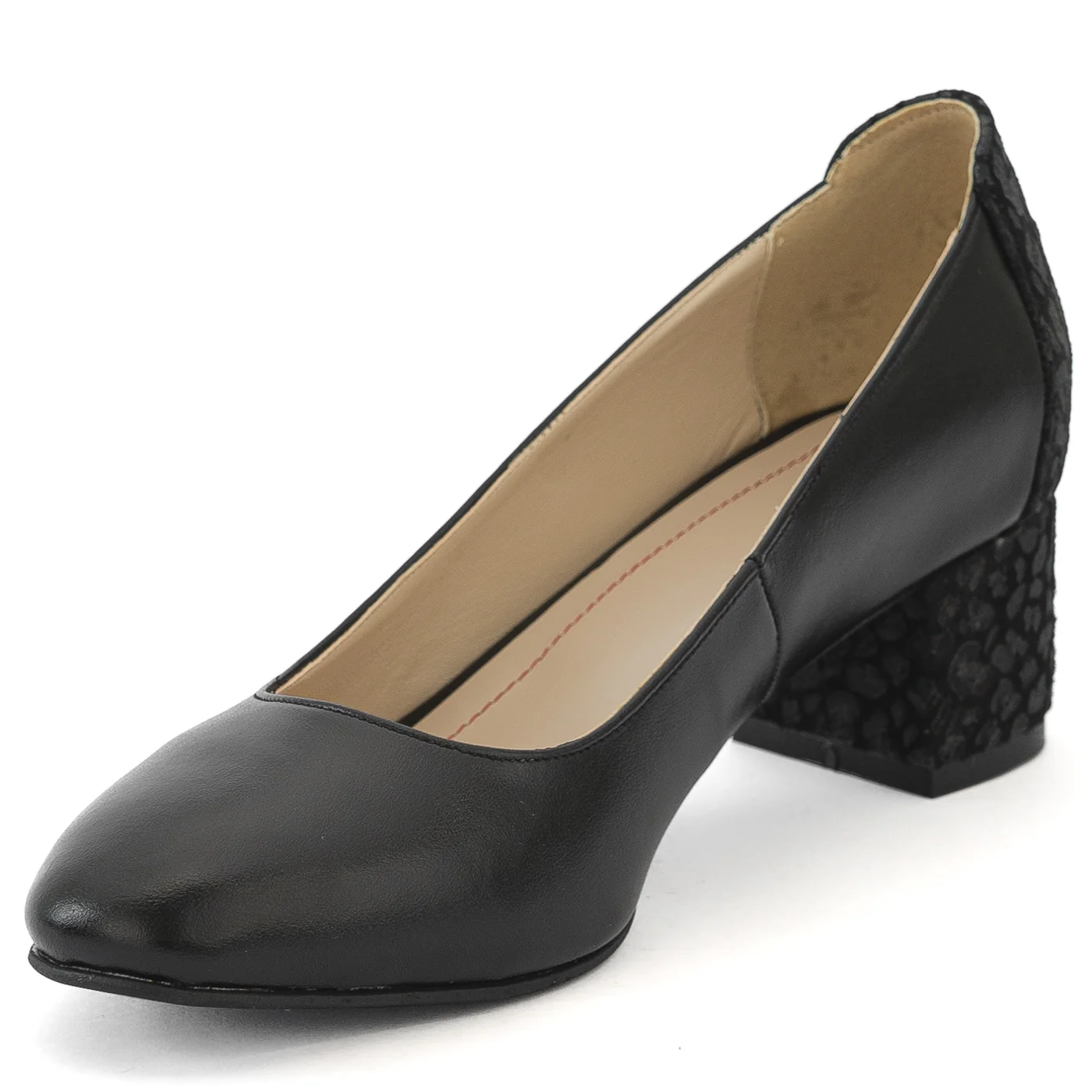 Pantofi dama din piele naturala neagra cu toc gros 13973 - Image 3