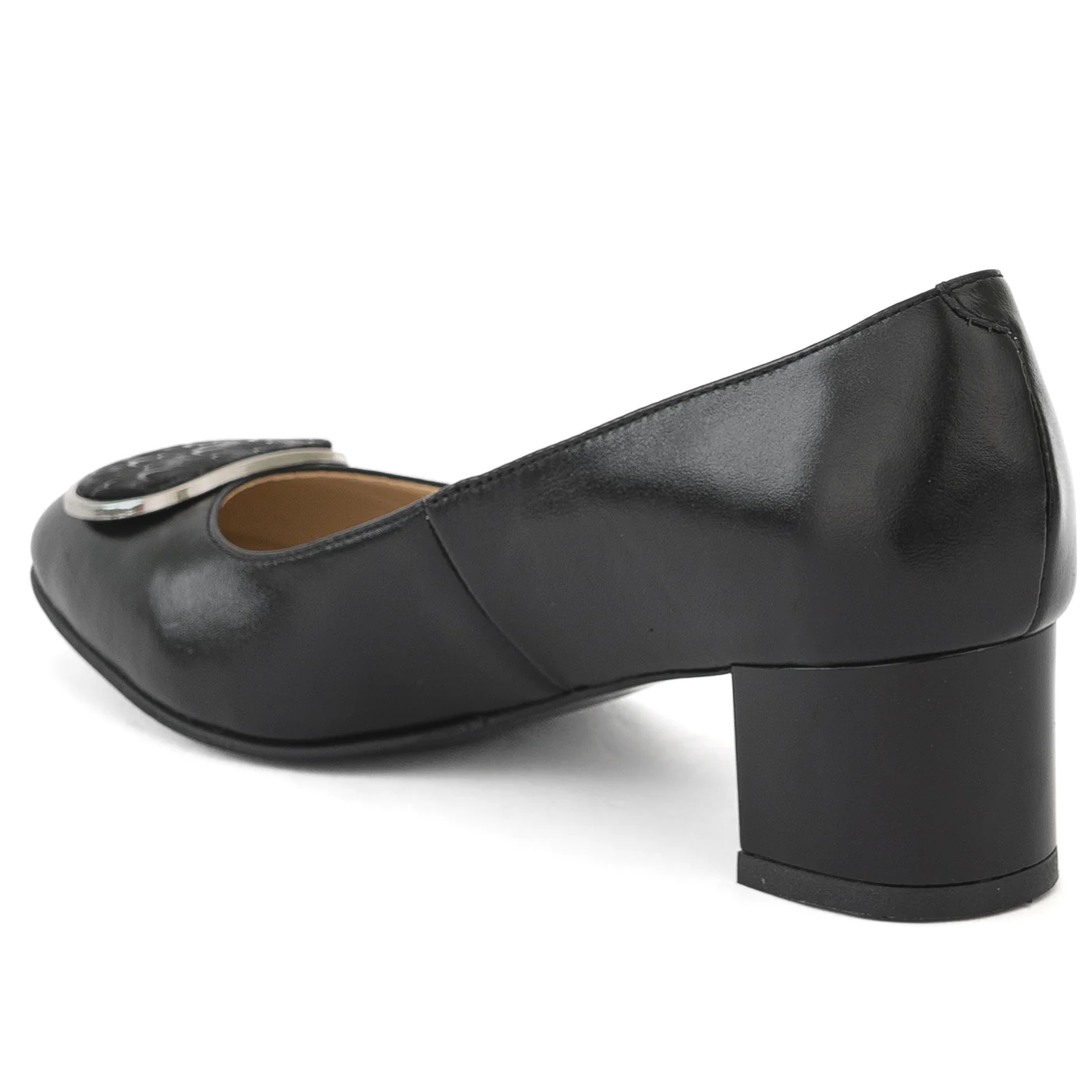 Pantofi dama din piele naturala neagra cu toc gros 13977 - Image 2