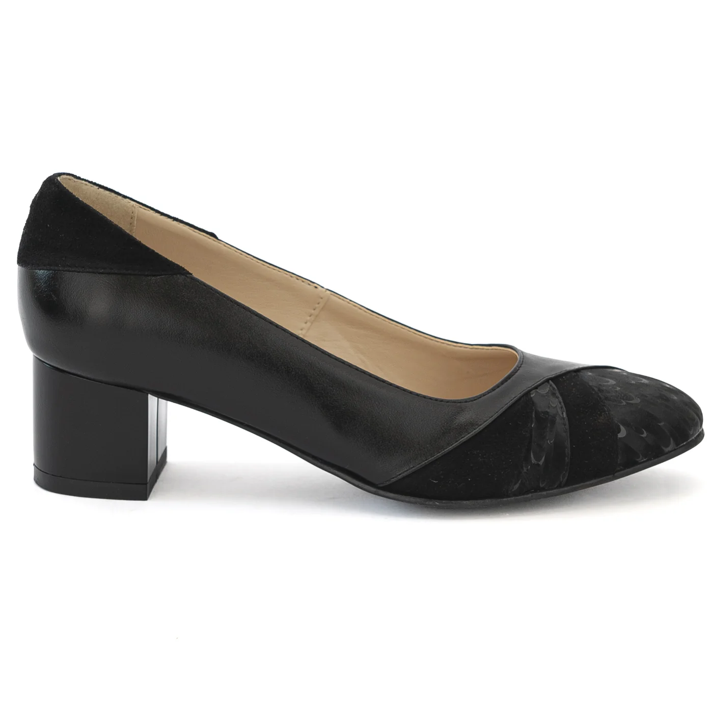 Pantofi dama din piele naturala neagra cu toc gros 13978